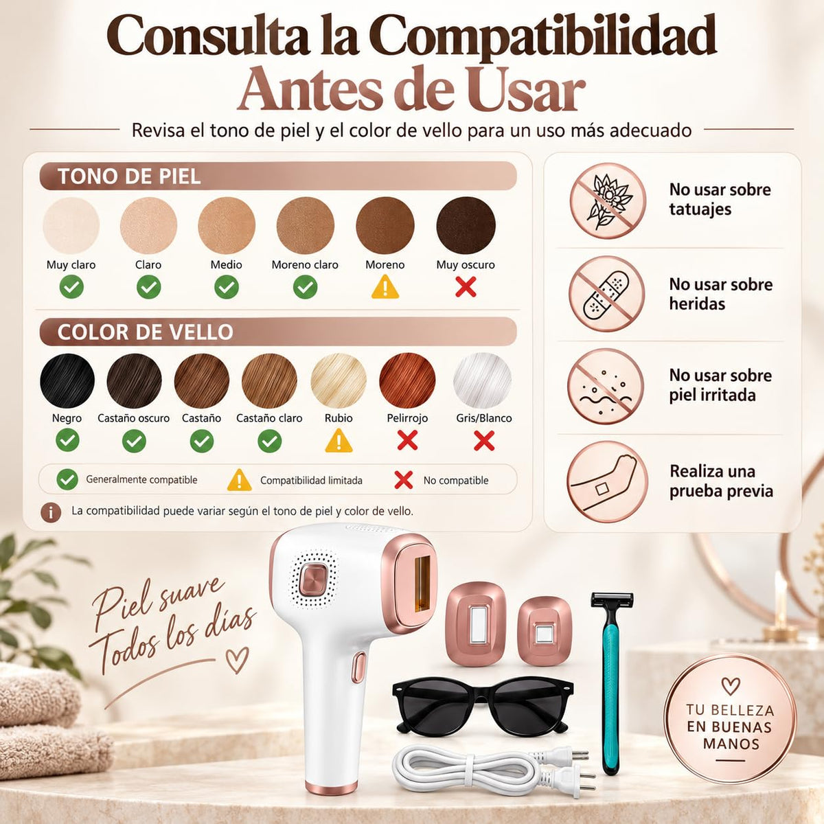 JFHBSS Depiladora IPL con Enfriamiento, 9 Niveles y 2 Cabezales para Mujer