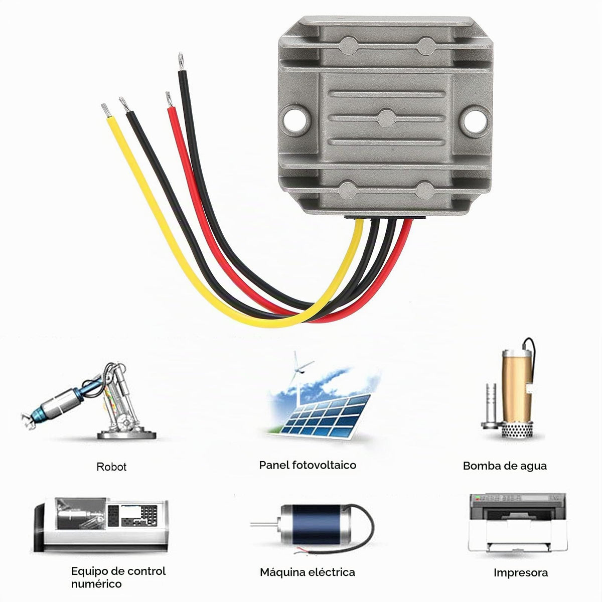 Convertidor Reductor CC a CC Tissting 36V 48V a 24V 5A 120W IP67 con Protección Automática para Pantallas LED y Ventiladores en Vehículos