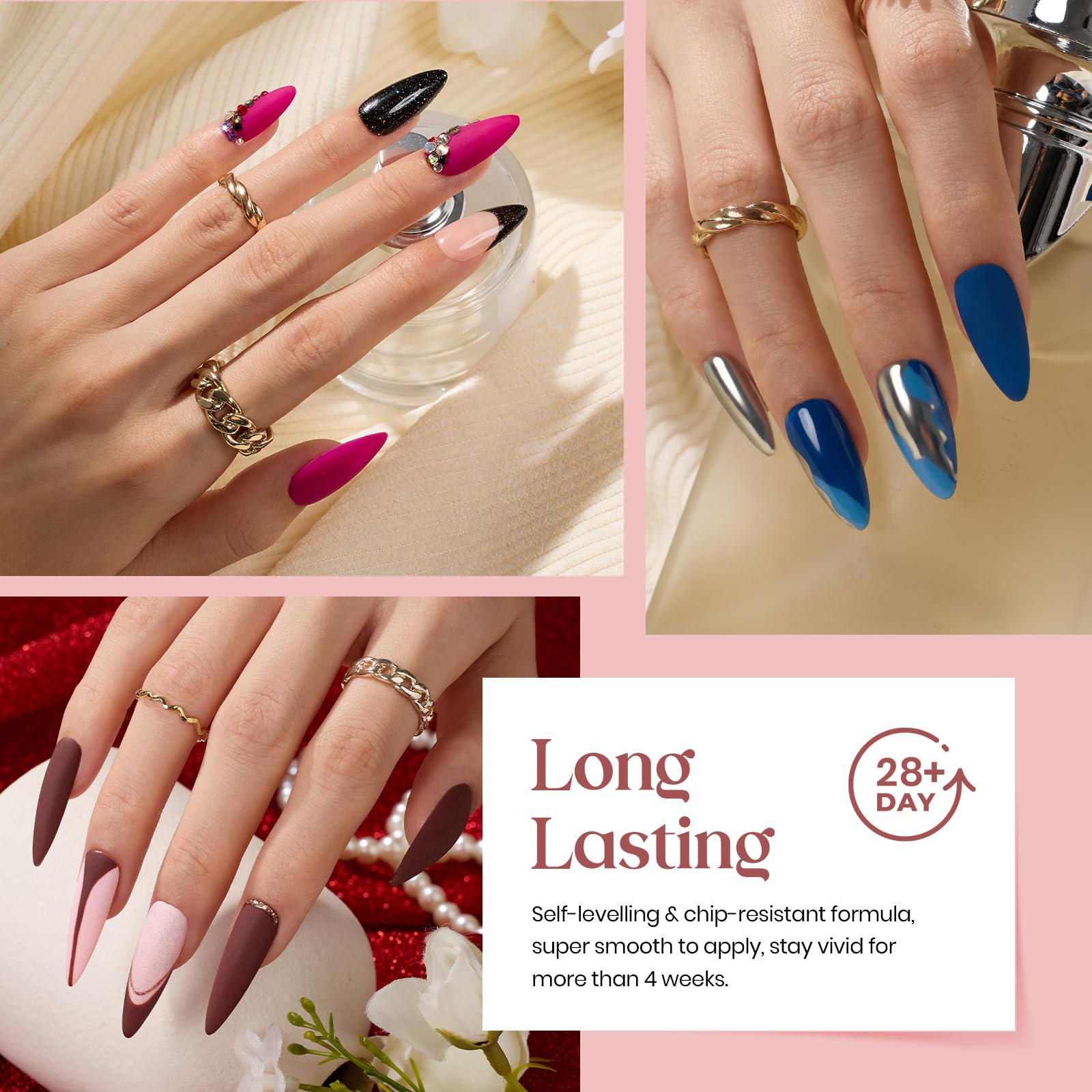 Beetles 23Pcs Gel Nail Polish Set with 3Pcs Base Matte Glossy Top Coat, Nude Gray Pink Blue Burgundy Glitter Gel Polish Kit Modern Muse Kit, Soak off Uv Gel Valentines Day Gift for Women