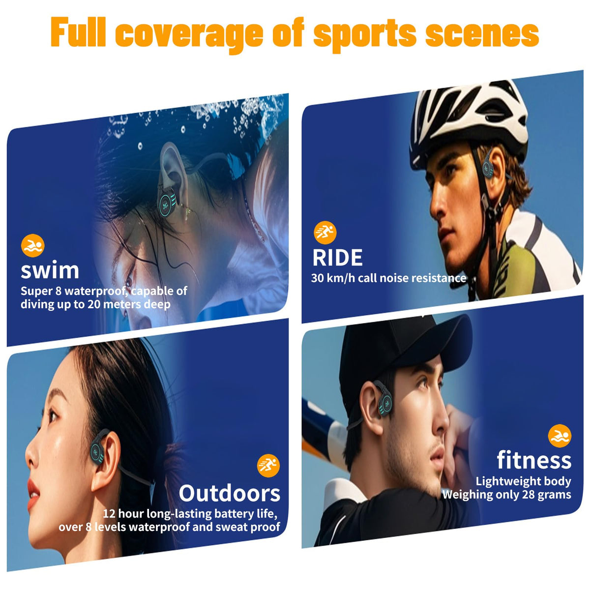 Auriculares de Natación de Conducción Ósea Bluetooth 5.3 IP68 Impermeable Memoria 8G para Correr y Ciclismo