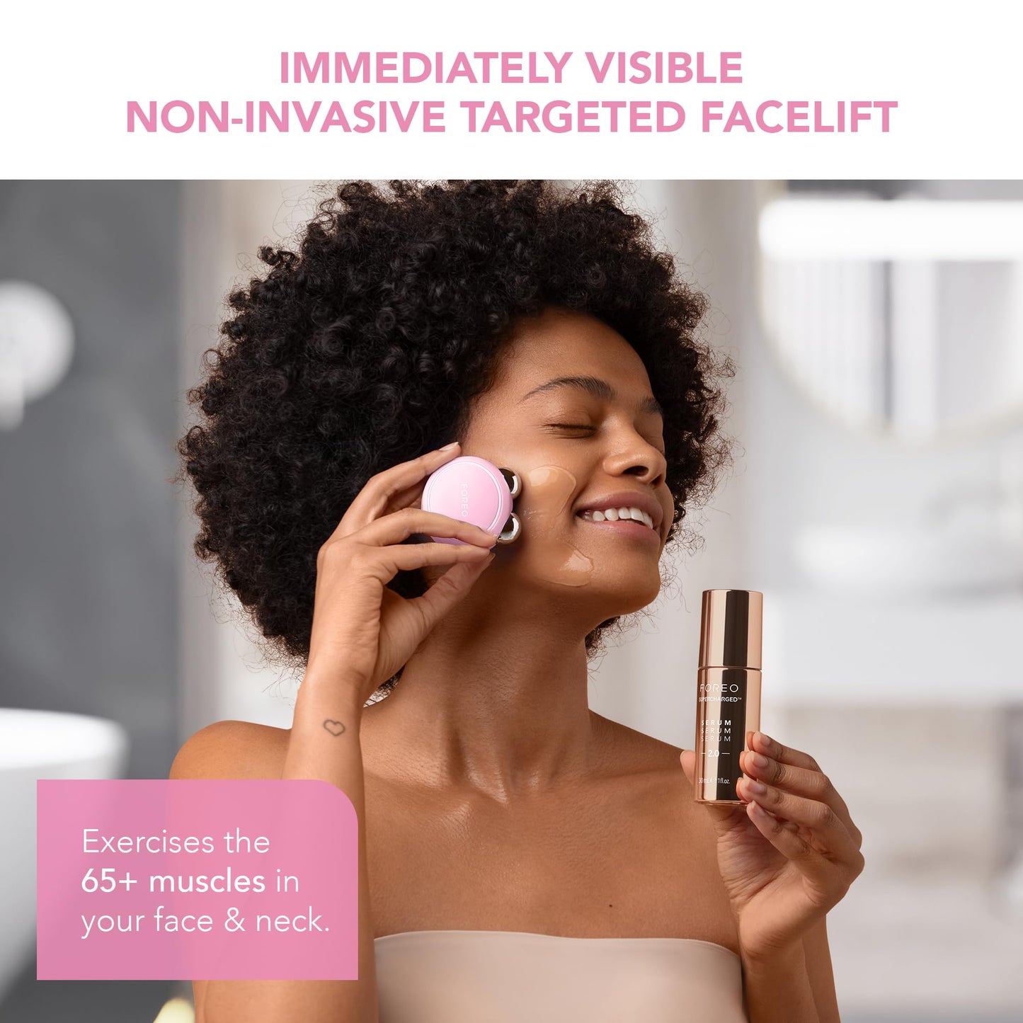FOREO BEAR mini + Serum Sérum Serum 30 ml - Dispositivo de microcorriente facial - Masajeador facial - Dispositivo de cuidado facial - Regalos para mujer - Set de regalo - Rosado Perla