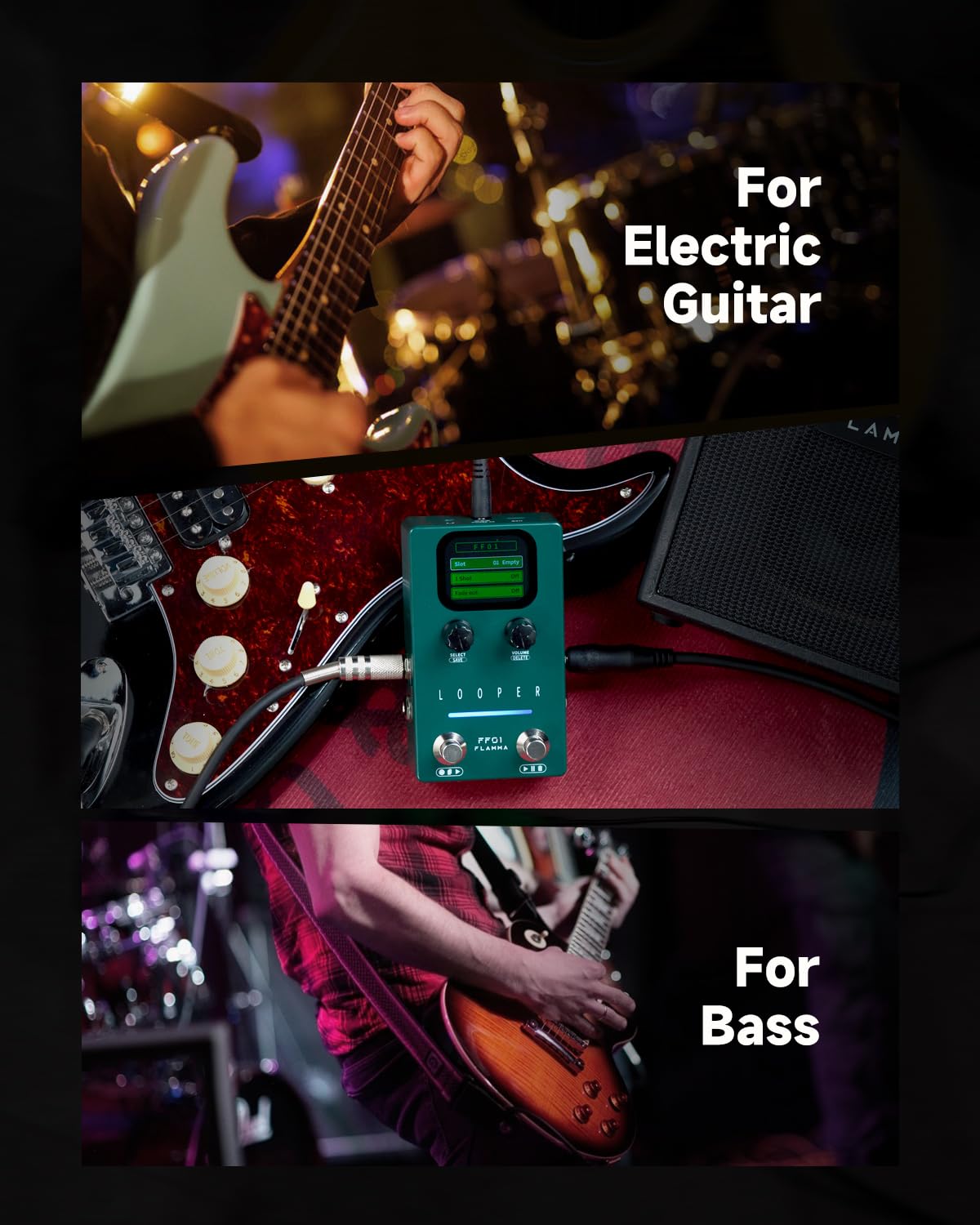 Pedal Looper FF01 FLAMMA Estéreo con 40 Ranuras y 160 Minutos para Guitarra Eléctrica y Bajo