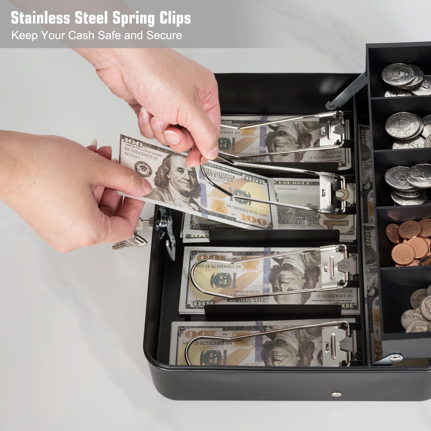 Caja de Efectivo XY-Firestar Negra con Llave y Bandeja para Billetes