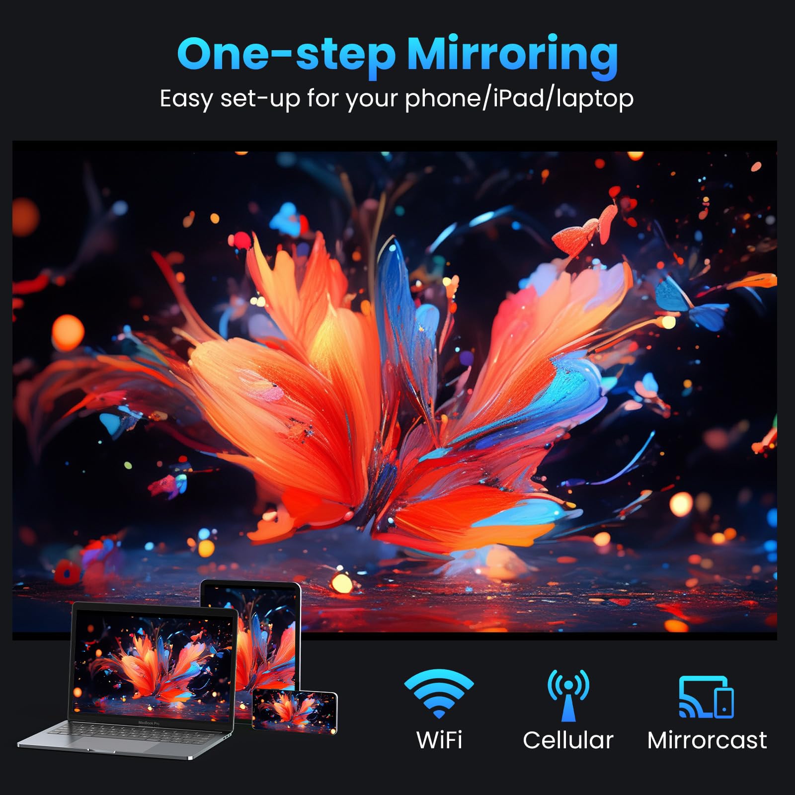 Proyector Groview Blanco FHD 15000lux con WiFi y Bluetooth para Cine en Casa 300'' Soporte 4K para iOS y Android