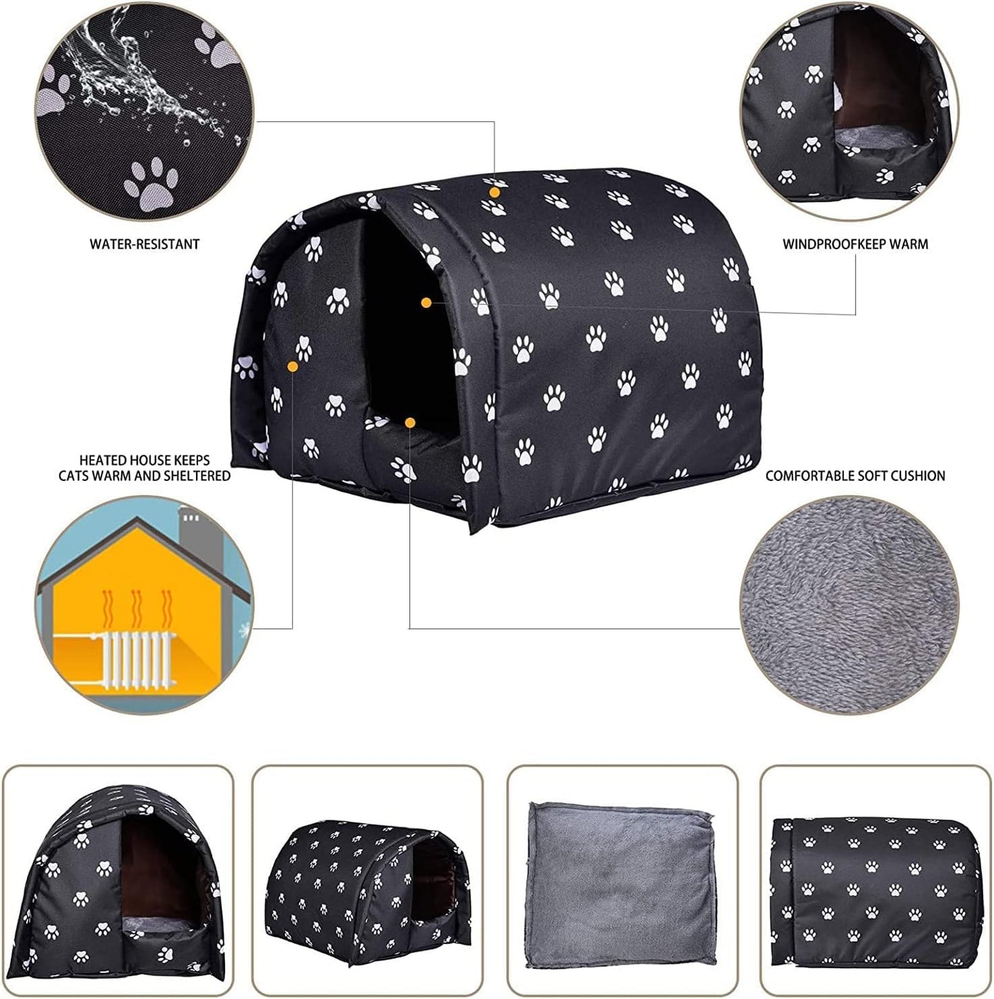 QAVILFLY Casa para gatos al aire libre, resistente a la intemperie, plegable, refugio para gatos callejeros