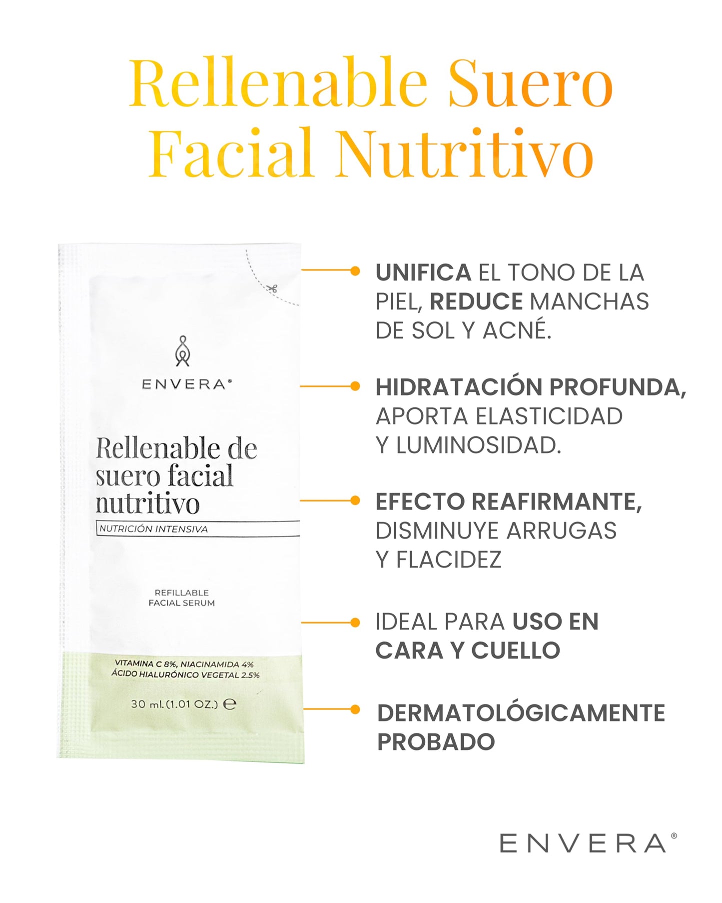 Suero Facial ENVERA Nutritivo 3 en 1 con Vitamina C y Niacinamida, 50ml Vegano y Cruelty Free