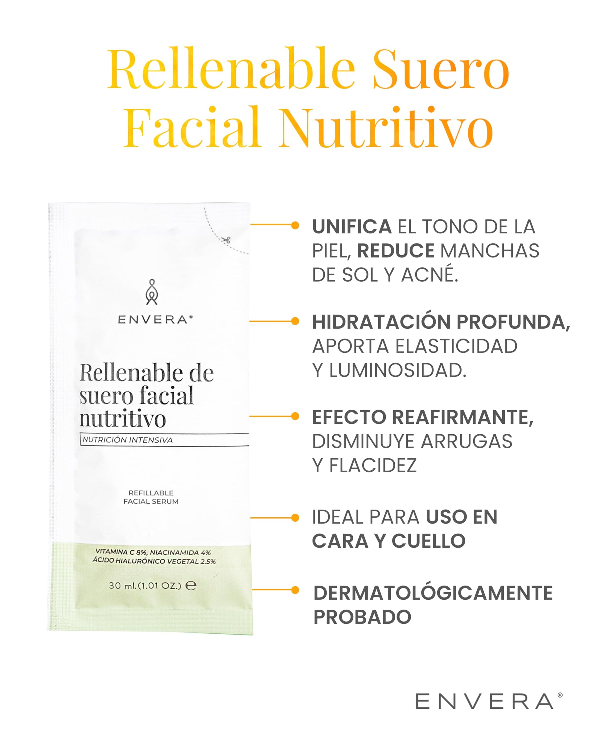 Suero Facial ENVERA Nutritivo 3 en 1 con Vitamina C y Niacinamida, 50ml Vegano y Cruelty Free