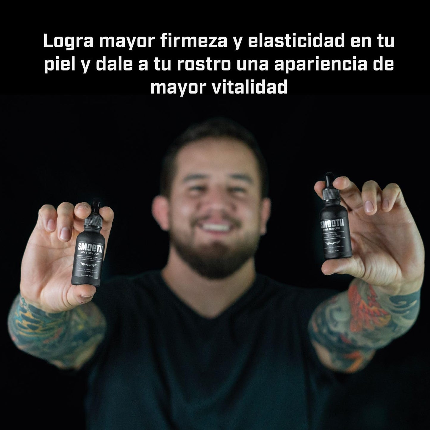 SMOOTH Kit Dúo Radiante para hombres | Tónico facial de hialuronato de sodio y Sérum Facial de Vitamina C | Hidrata, Tonifica y Desinflama, Antioxidante, Hidratante, Reduce líneas de Expresión y Disminuye Arrugas | 2 frascos de 30 ml | Uso Día y Noche