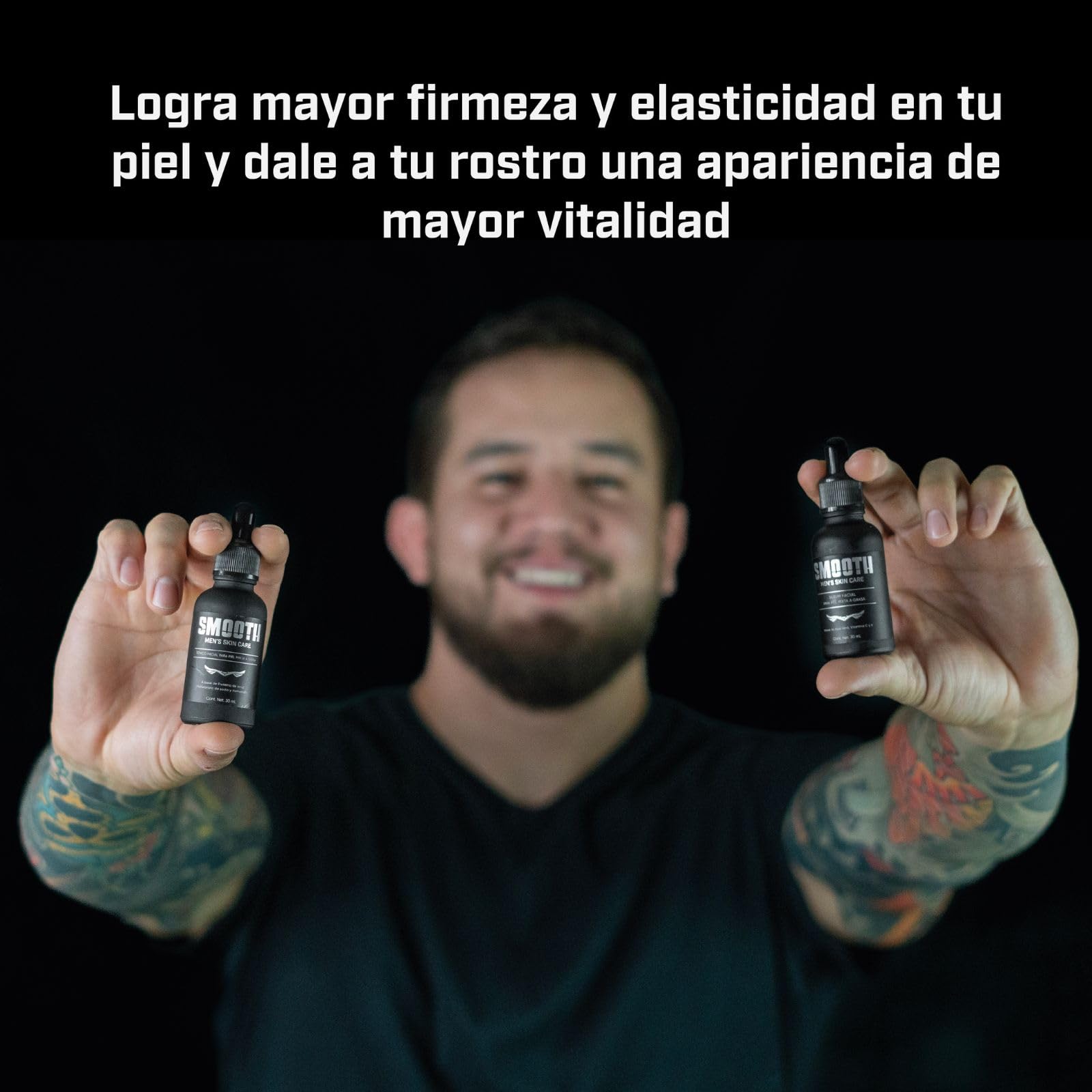 SMOOTH Kit Dúo Radiante para hombres | Tónico facial de hialuronato de sodio y Sérum Facial de Vitamina C | Hidrata, Tonifica y Desinflama, Antioxidante, Hidratante, Reduce líneas de Expresión y Disminuye Arrugas | 2 frascos de 30 ml | Uso Día y Noche