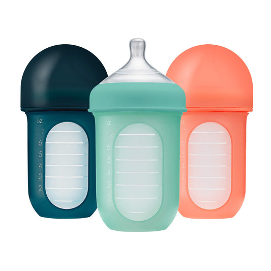 Boon B11341 Botellas reutilizables de silicona para enfermería, 8 onzas, menta (3 unidades), 3 unidades (paquete de 1), menta