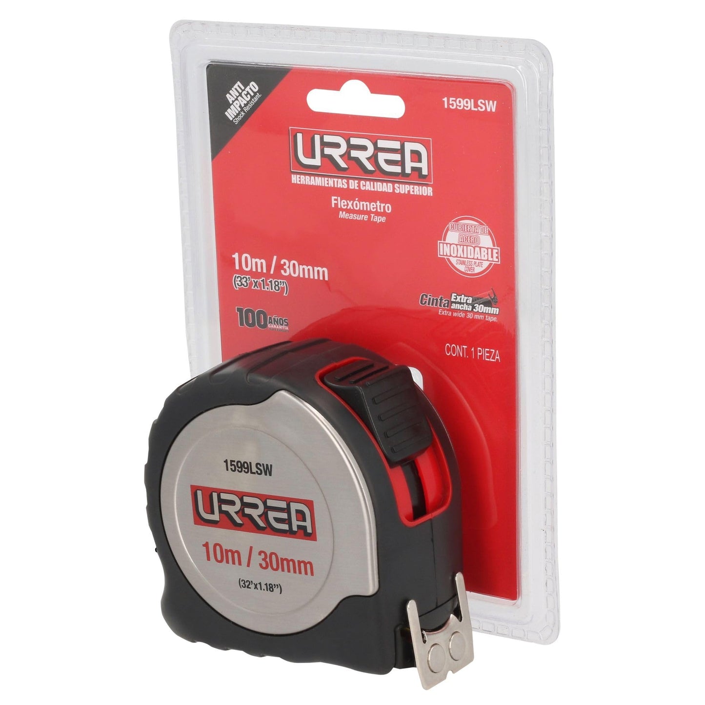 Flexómetro Urrea Acero Inoxidable 10 m x 30 mm