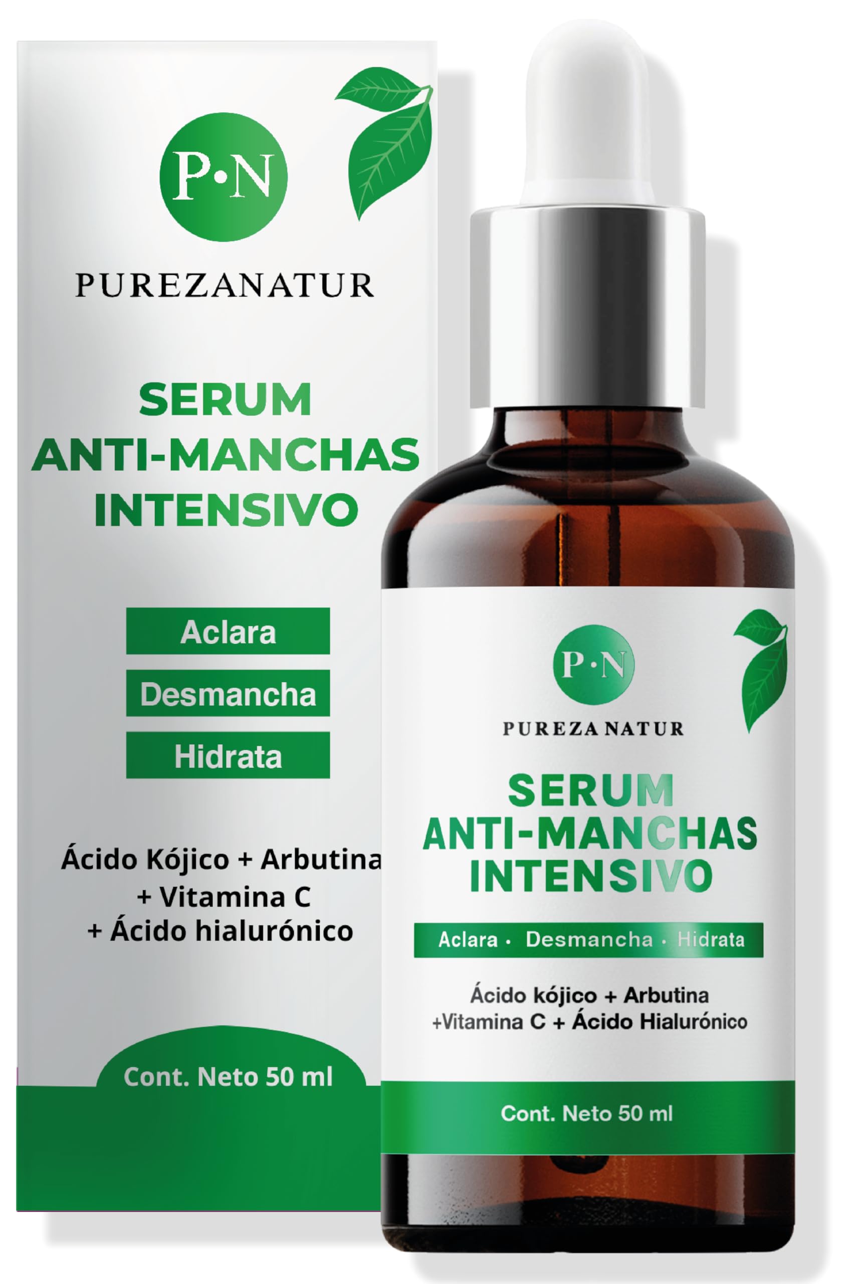 PUREZA NATUR Suero Facial aclarante intensivo para paño en cara y cuerpo + Acido Hialuronico facial + Vitamina C | Serum que Humecta y aclara la piel desvanece arrugas, manchas y repara cutis face repair skincare