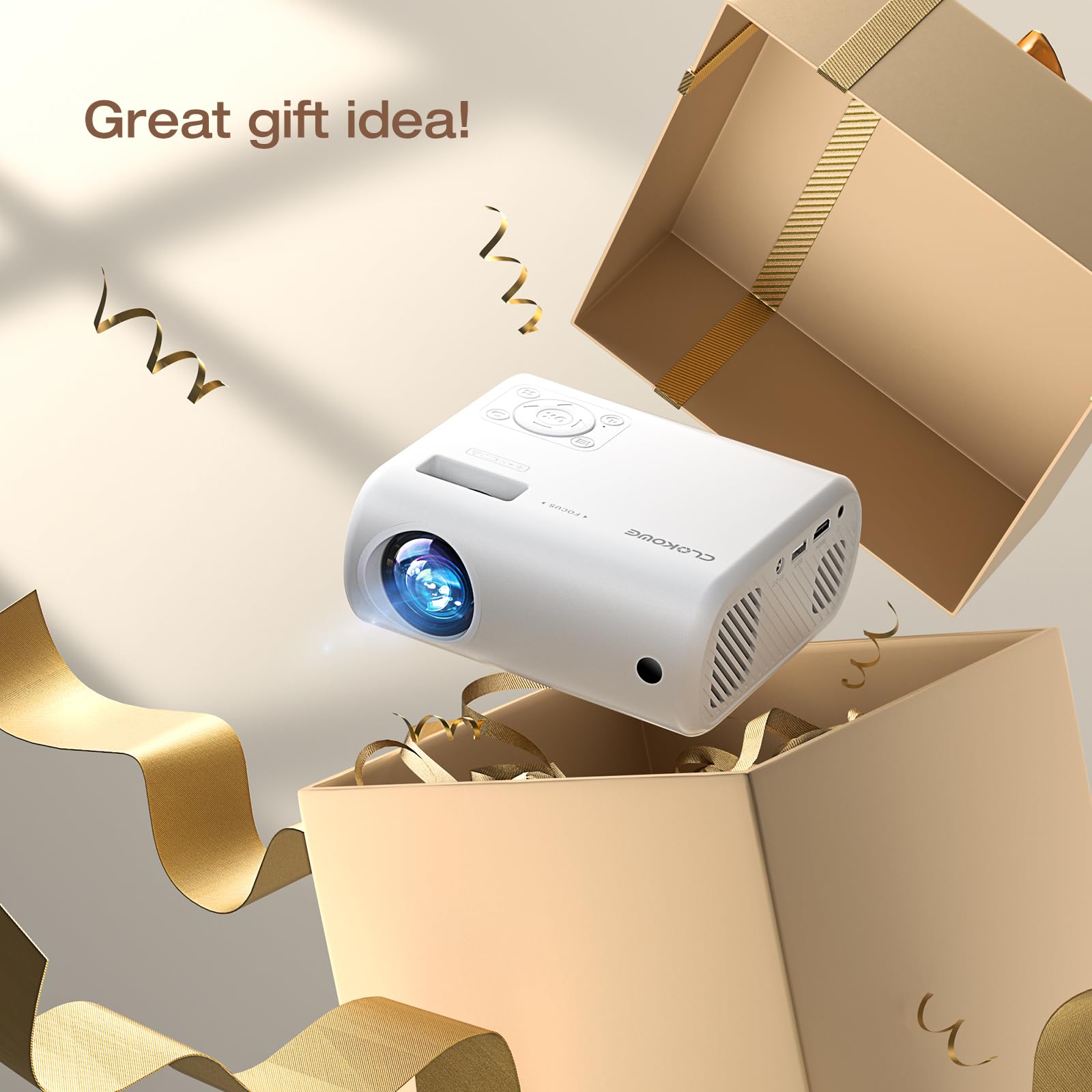 ClokoWe - Proyector portátil actualizado 2024 con 9000 Lux y Full HD 1080P, proyector de película Compatible con iOS/Android, teléfono/Tablet/computadora portátil/PC/TV Stick/Caja/Unidad USB/Consola