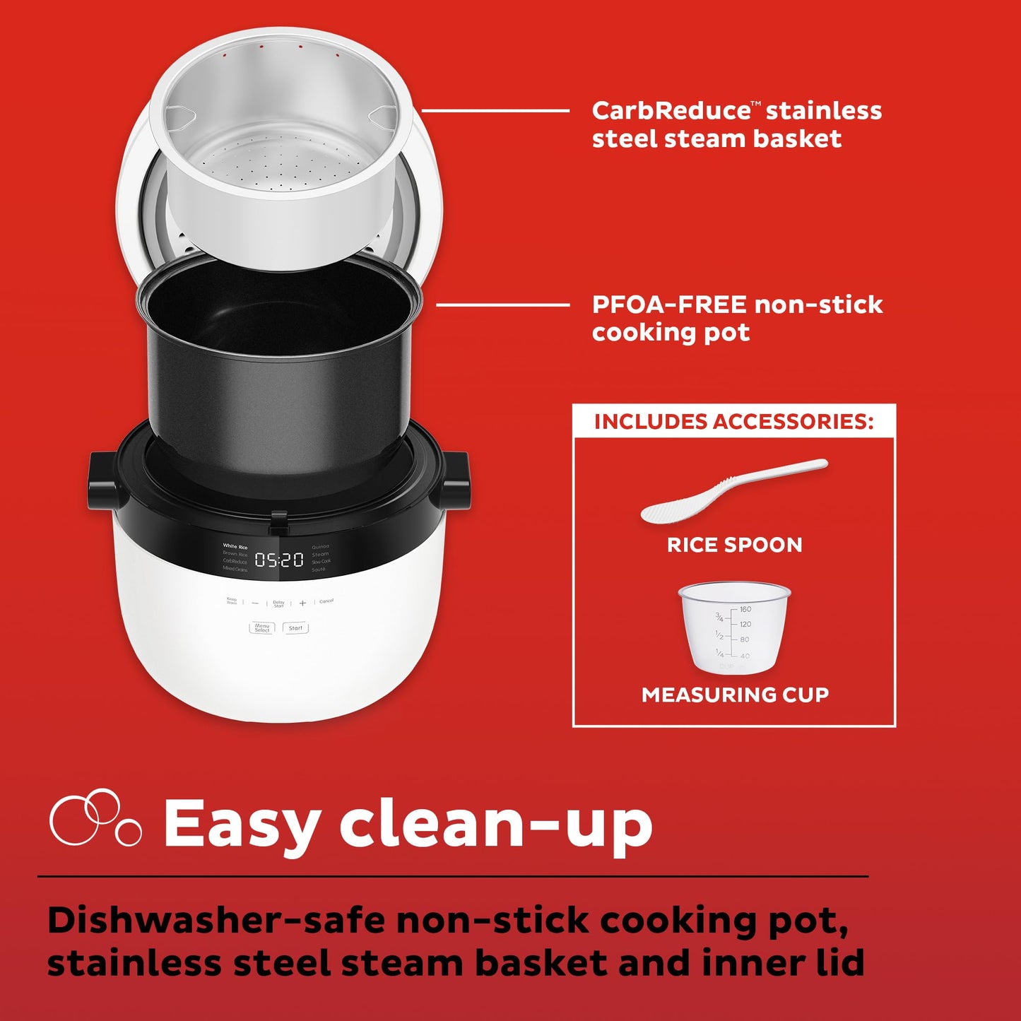 Olla de Arroz y Grano Instantánea de 20 Tazas con Tecnología de Reducción de Carbohidratos y 8 Ajustes