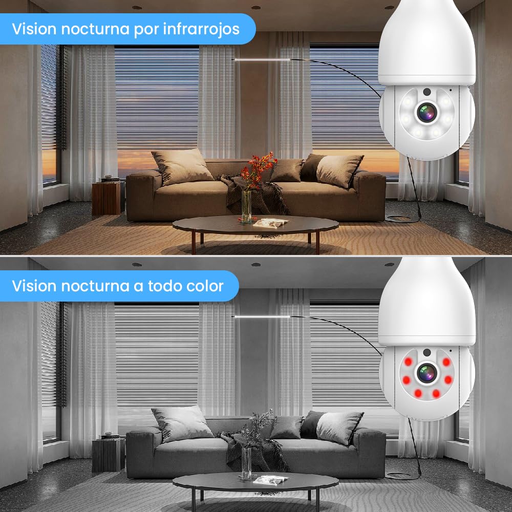Foco de Seguridad EASYTAO Blanco Visión Nocturna 360° Compatible con Alexa