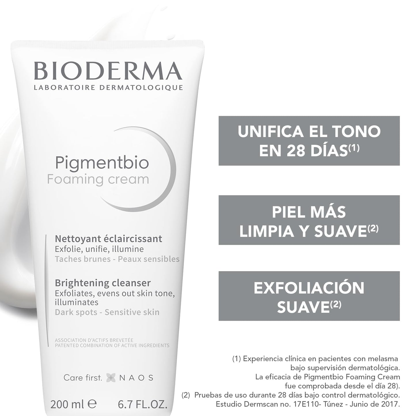 BIODERMA, Limpiador Exfoliante, Pigmentbio Foaming Cream, Jabón en Crema Exfoliante para Rostro, 200ML