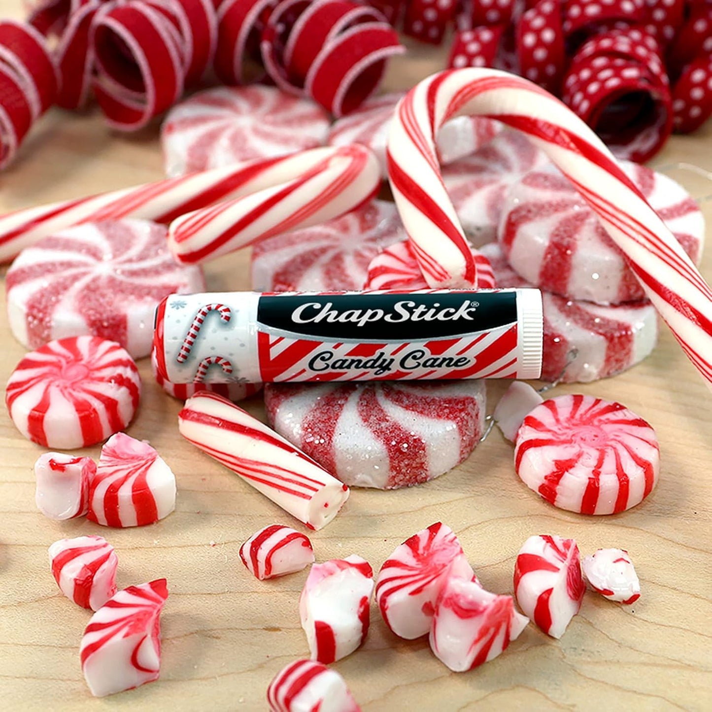 Chapstick (Candy Cane Flavor, 0.15 Oz, 3 Sticks) Lip Balm Tube, skin Protectant, Lip Care