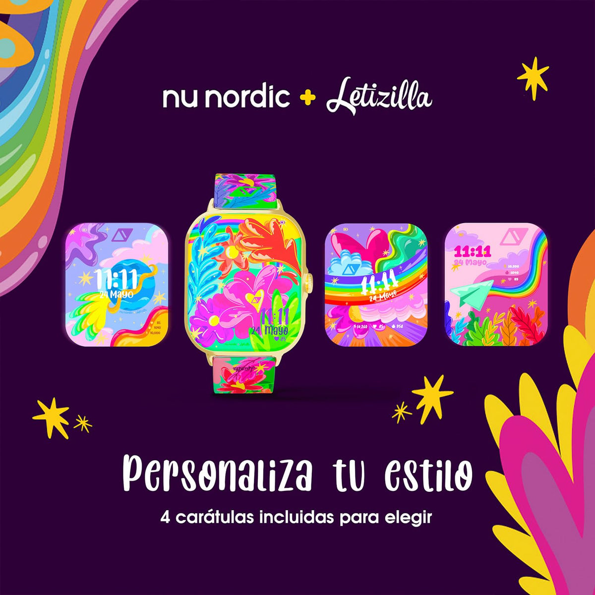 Smartwatch NU Nordic Letizilla Dorado Flores con Correa Extra para Mujer