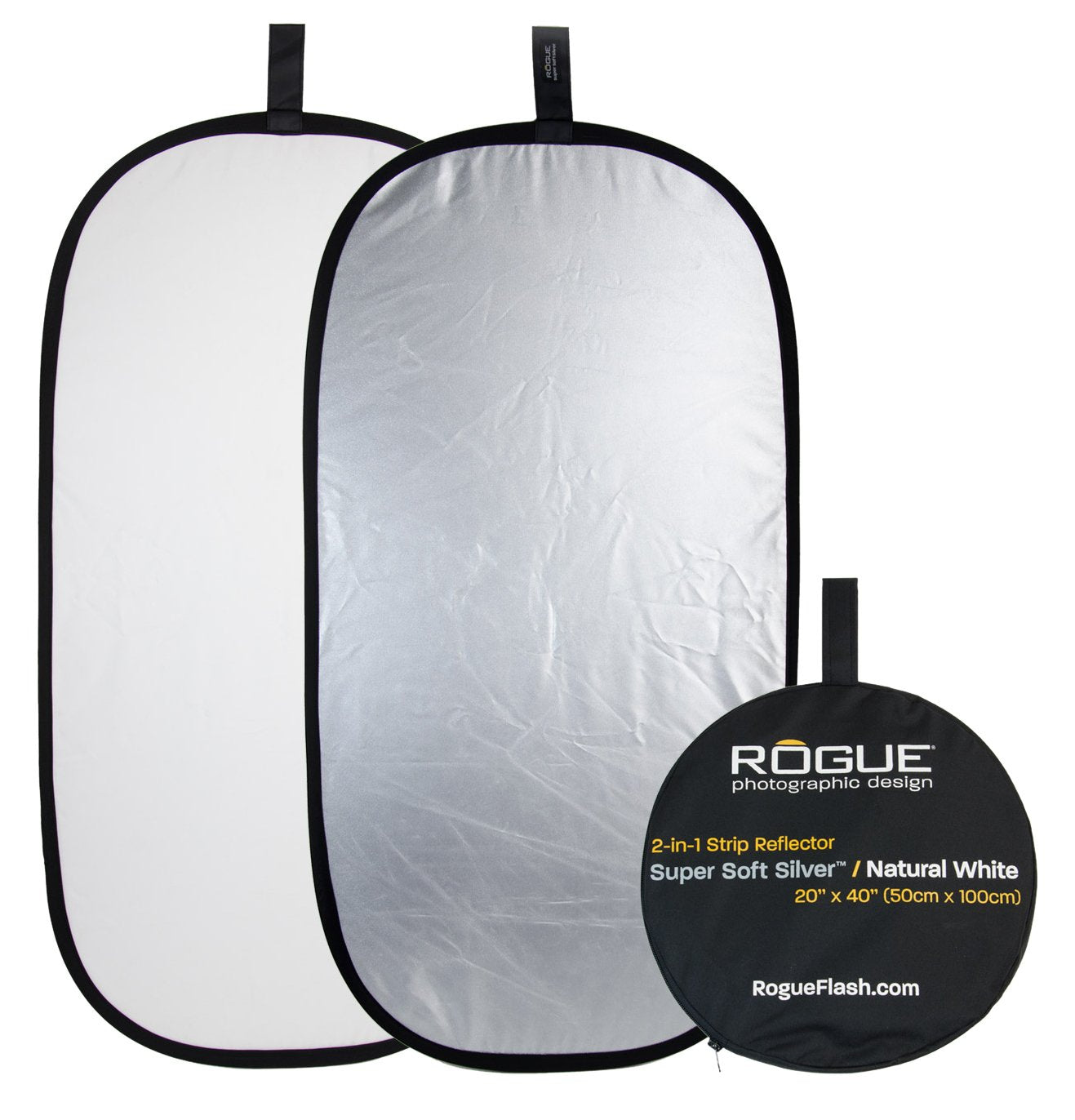 Rogue Reflector Plegable 2 en 1, Color Plateado y Blanco Natural, 50,8 x 101,6 cm