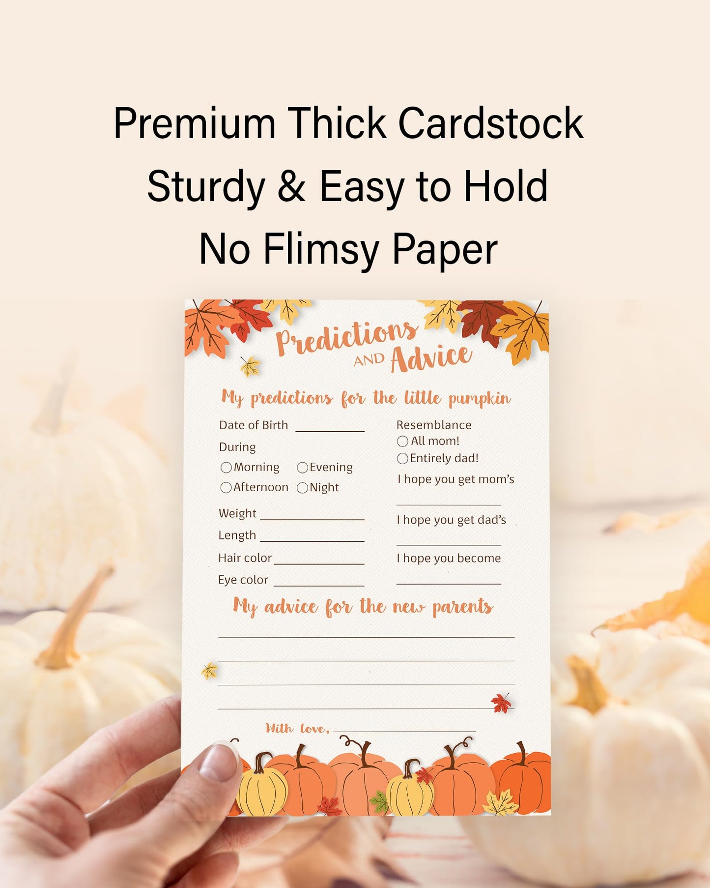 PuMPKINS - Tarjetas de predicción y consejo – Paquete de 25 – Little PuMPKIN juegos de baby shower, padres nuevos, mamá y papá para ser, mensaje para mamá y papá, parejas Coed Shower Actividades Libro de recuerdo de otoño G330-PDAV