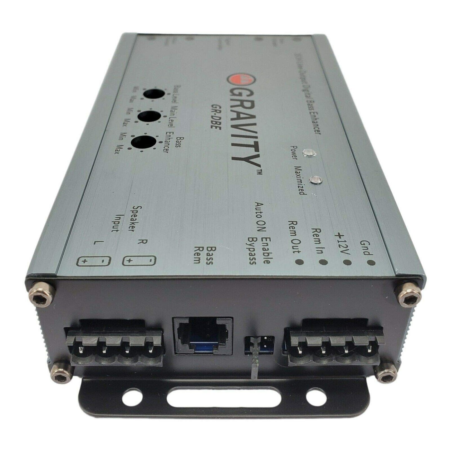 Gravity GR-DBE Convertidor de salida de línea premium de 2 canales con encantador digital de graves con perilla, amplificador dual, salidas de preamplificador de 9.5 voltios/controles de nivel a juego