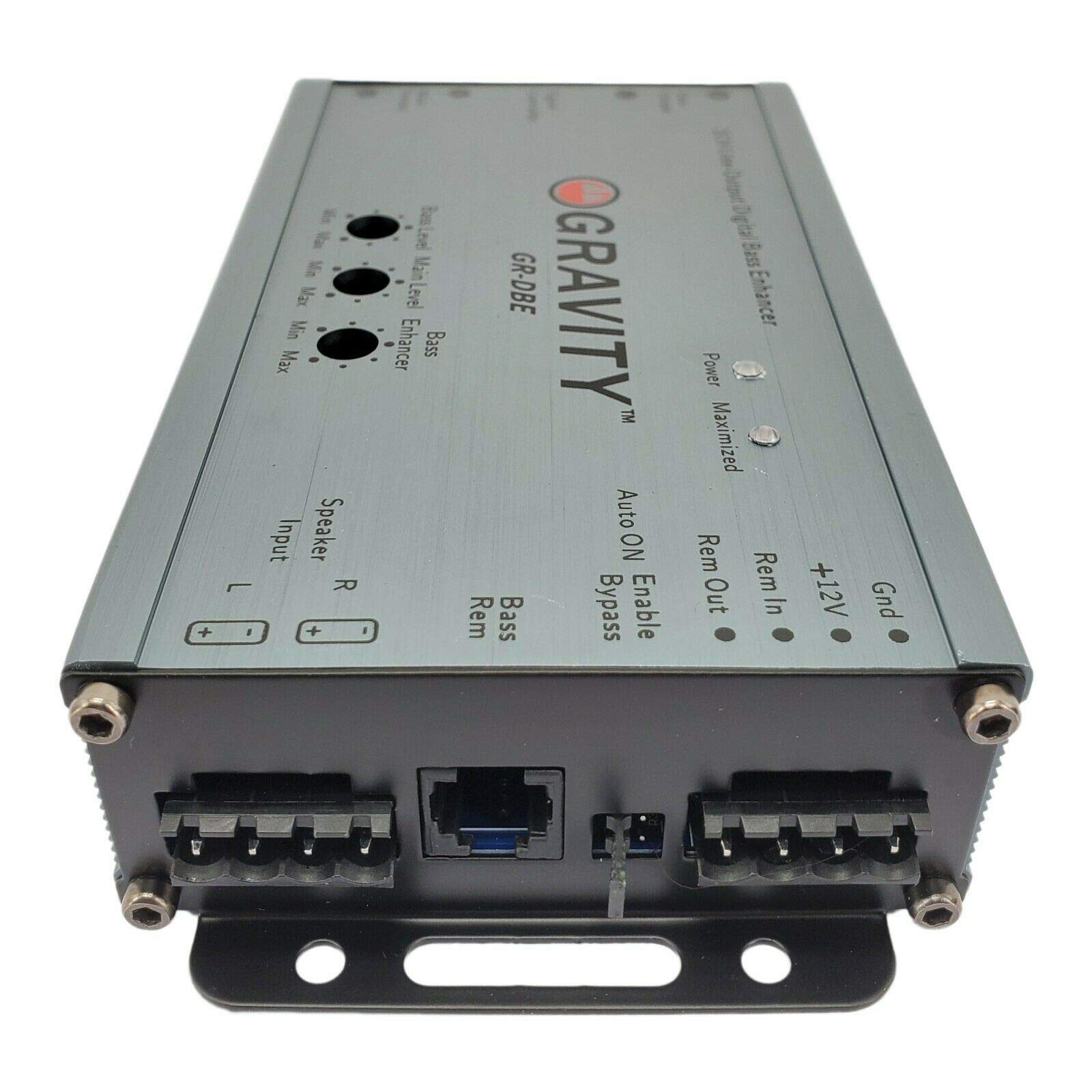 Gravity GR-DBE Convertidor de salida de línea premium de 2 canales con encantador digital de graves con perilla, amplificador dual, salidas de preamplificador de 9.5 voltios/controles de nivel a juego