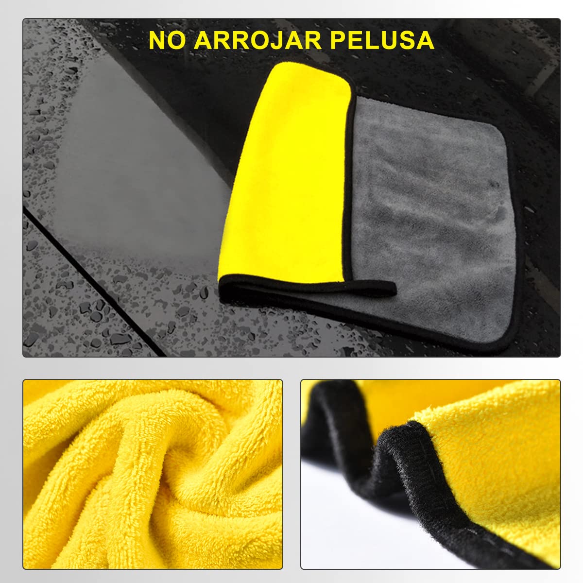 Toallas de Microfibra MOYAC Amarillo Gruesas para Limpieza de Coche y Hogar