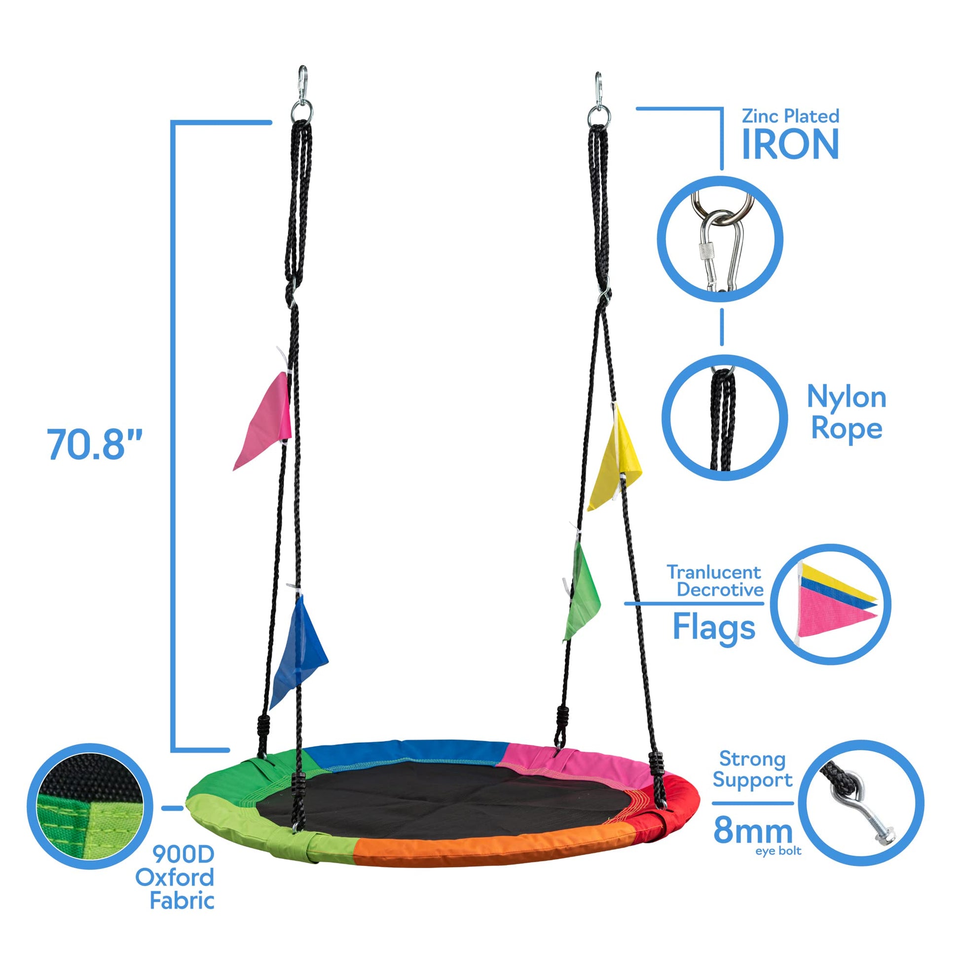 Columpio de Árbol PlayVibe Azul Platillo 40 Pulgadas con Capacidad de 900 Libras para Niños