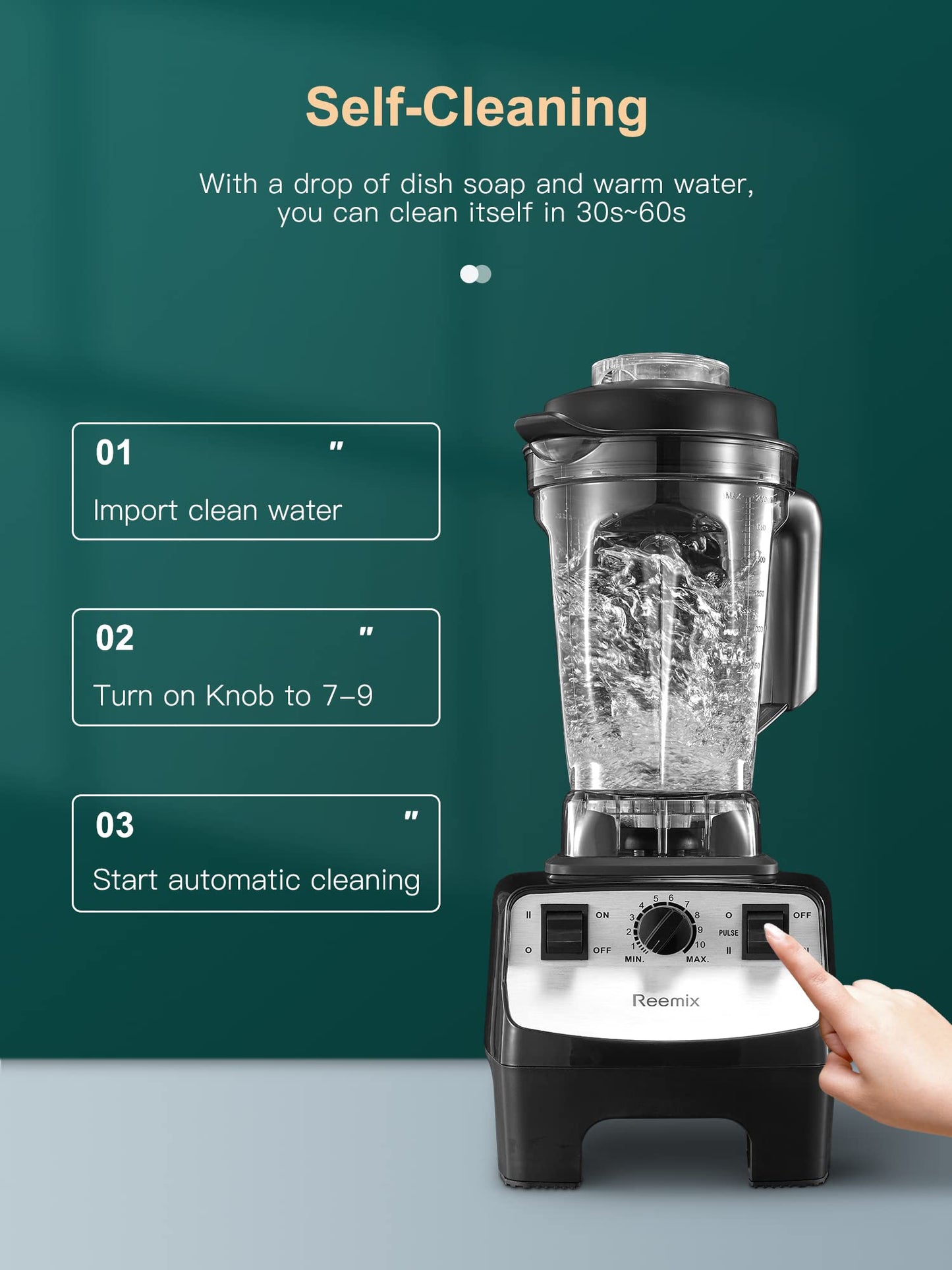 Licuadora Profesional Reemix Negra Alta Velocidad 1450 W con Contenedor Tritan y 10 Velocidades para Cocina