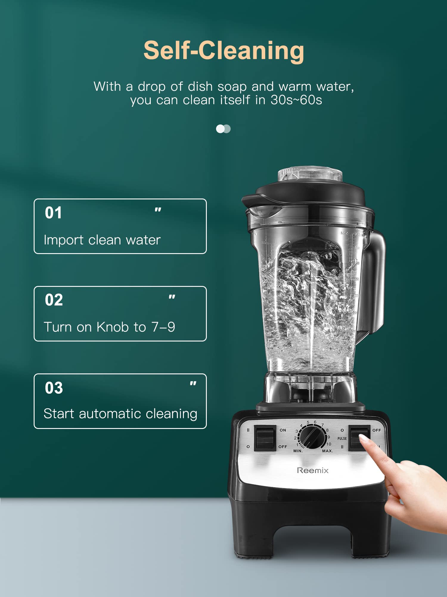 Licuadora Profesional Reemix Negra Alta Velocidad 1450 W con Contenedor Tritan y 10 Velocidades para Cocina