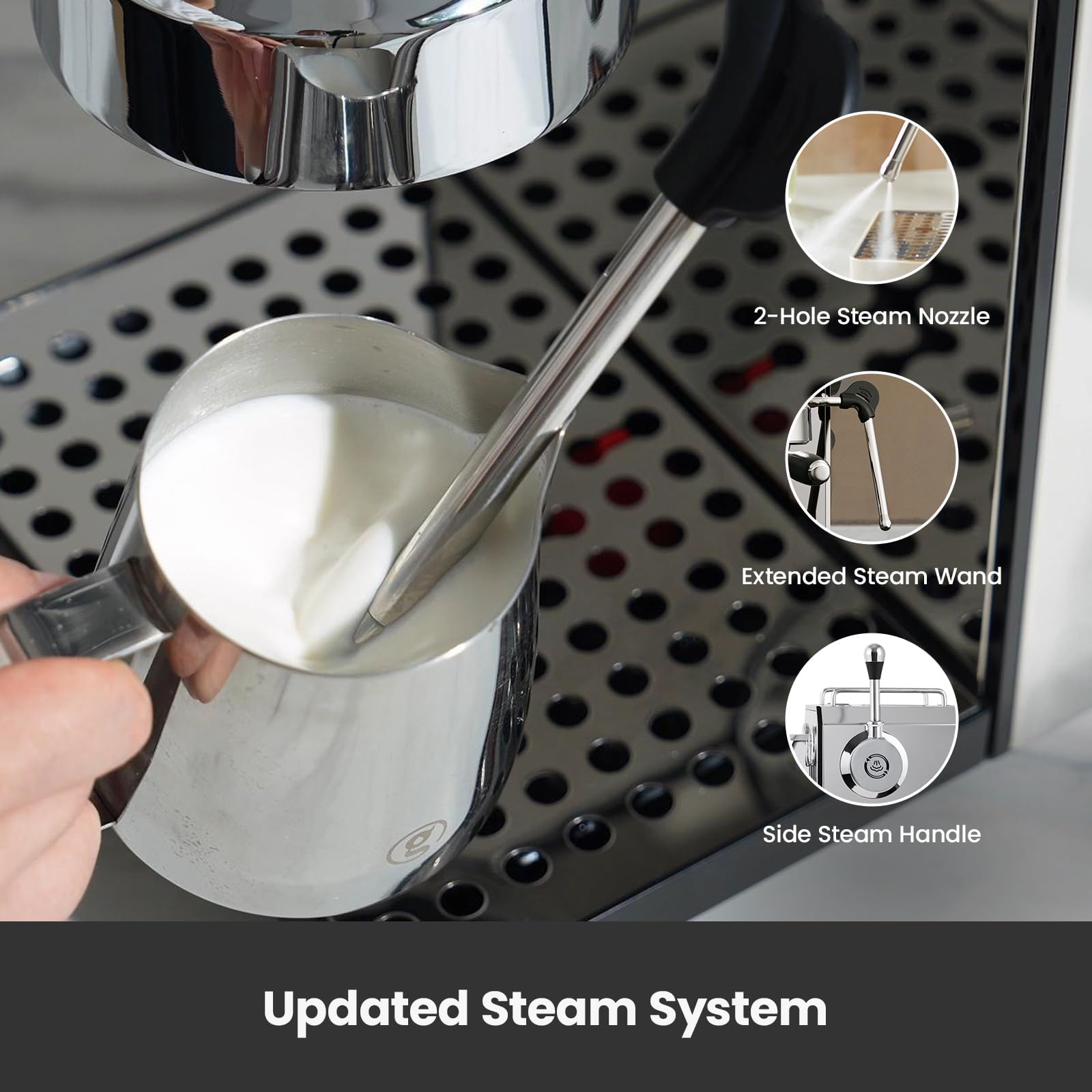Máquina de café expreso, máquina de café espresso semiautomática profesional de 15 barras con espumador de leche y tanque de agua extraíble de 64 onzas, doble visualización, para capuchino, café con