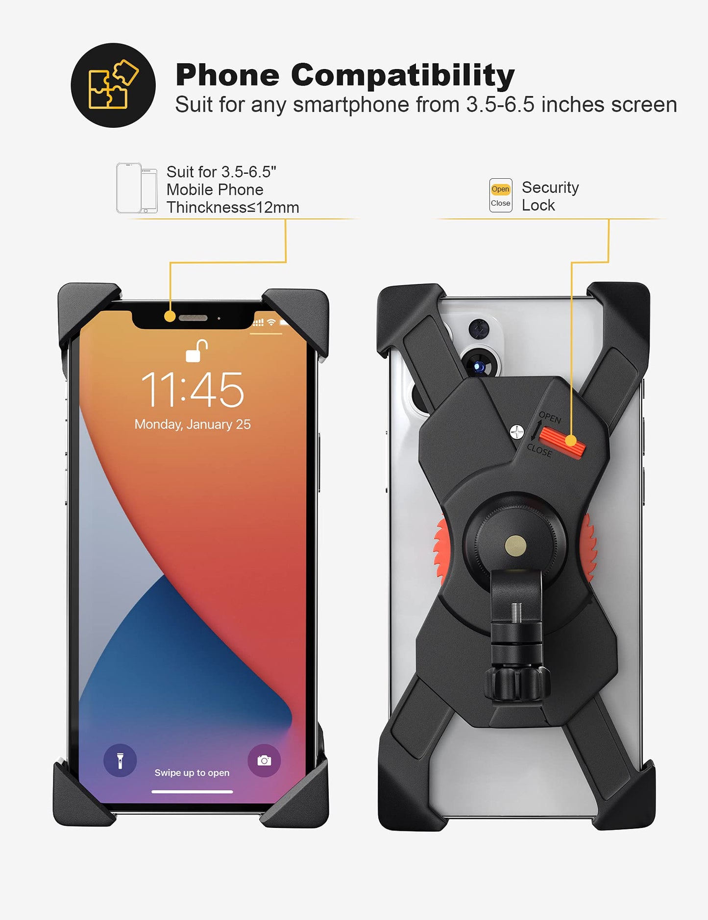 Grefay Soporte Movil Bicicleta, Soporte Universal Manillar Motocicleta para 3.5"-6.5" Smartphones con Rotación 360°