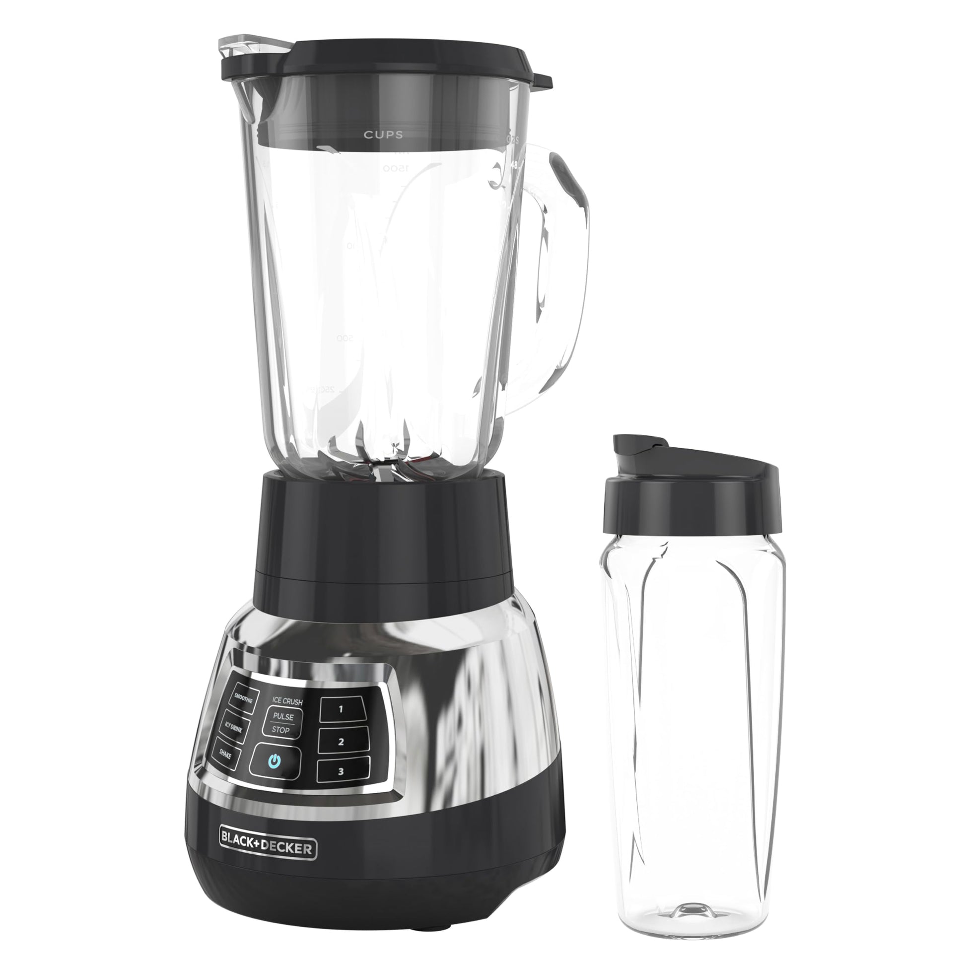 BLACK & DECKER Licuadora acero inoxidable silenciosa con vaso de vidrio Cyclone Modelo BL1400DG-P