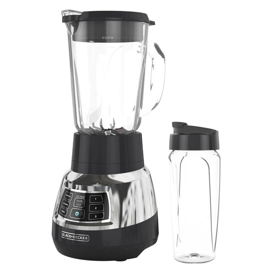 BLACK & DECKER Licuadora acero inoxidable silenciosa con vaso de vidrio Cyclone Modelo BL1400DG-P