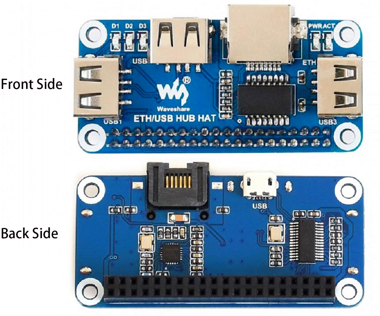 Placa de Expansión Ethernet USB HUB HAT Raspberry Pi con Puerto RJ45 y Puertos USB
