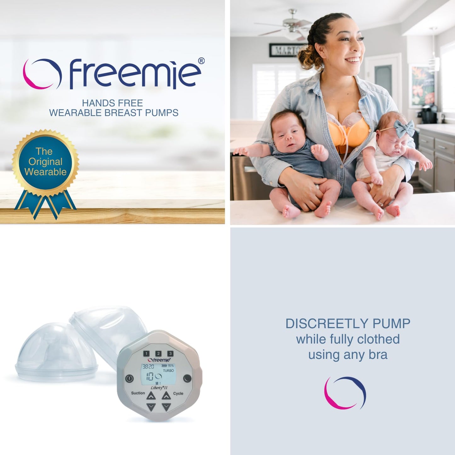Freemie Liberty II - Sistema de extractor de leche portátil manos libres para bombeo discreto | Extractor de leche móvil recargable silencioso | Copas de brasier ultraligeras de 25 mm y 28 mm
