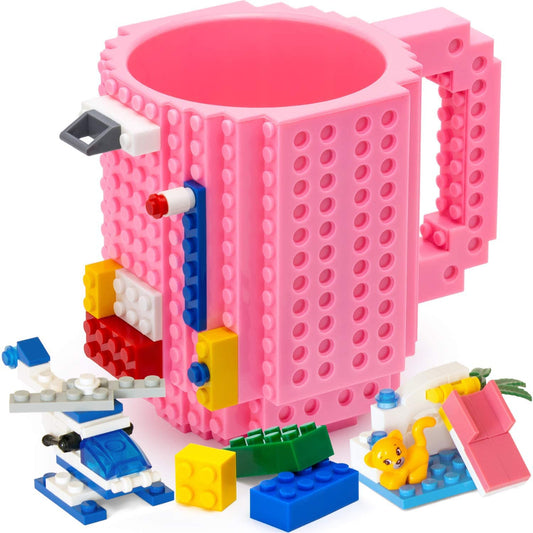 John & John Taza armable de diseño Divertido para Ladrillos, Incluye un muñeco y 2 Sets de Bloques de construcción para Jugar (10 Colores) - Rosa Claro