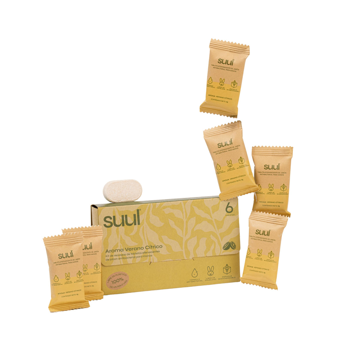 Suul Jabón Espuma para Manos (Kit de Refills) - 6 Tabletas | 3 Opciones de Aromas | Rinde 350ml. por tableta (2.1 L total) (Verano Cítrico)