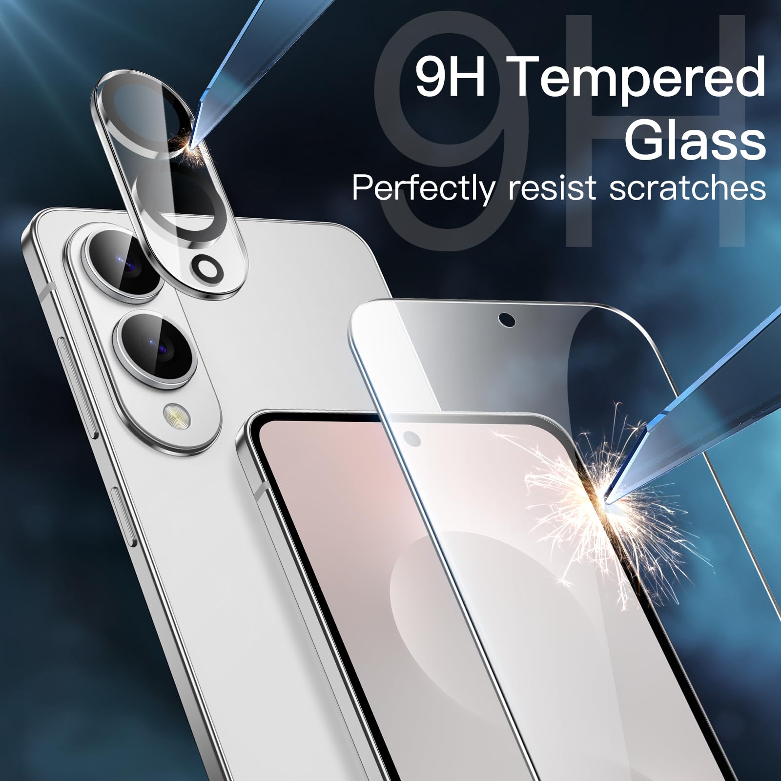 JETech 5 en 1 Funda para Samsung Galaxy S25 Edge con 2 Protector Pantalla Mica Cristal Vidrio Templado y 2 Protector Lente Cámara, Carcasa Anti-Amarillo Slim Antigolpes (Transparente)