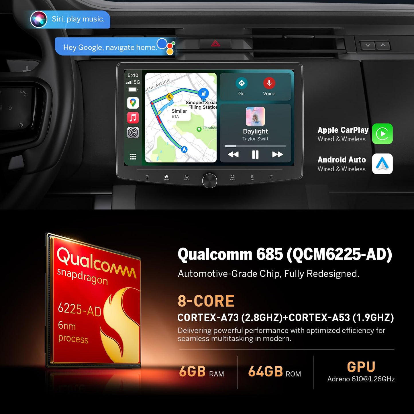 Eonon 6GB+64GB Estéreo de Coche Doble DIN, Receptor de Audio para Coche 10.1 Pulgadas Carplay Inalámbrico Android Auto, Navegación Android 13 con Pantalla Táctil, Bluetooth, Cámara de Respaldo, 4G LTE