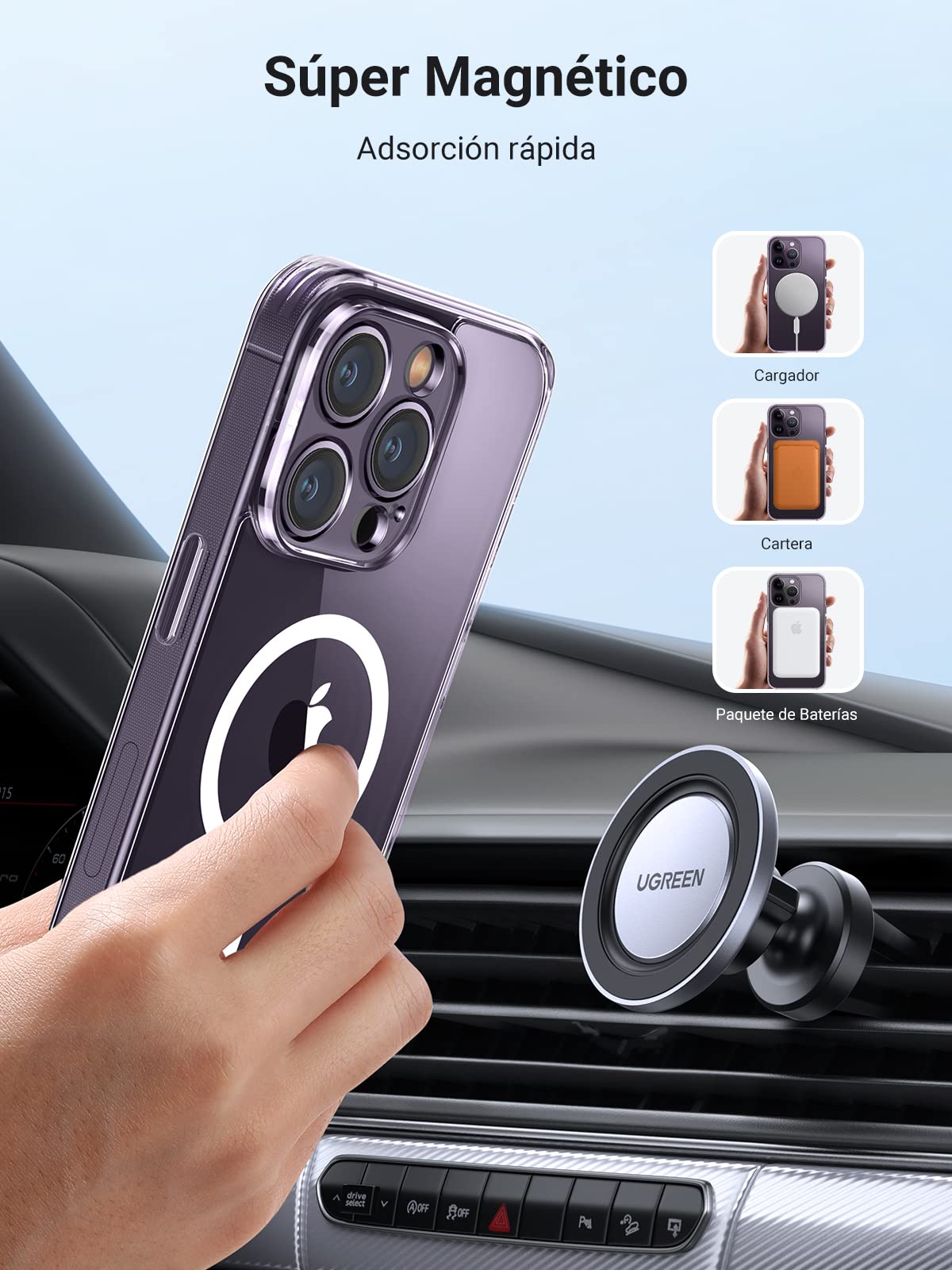Funda para iPhone 14 Pro MAX UGREEN Transparente con Bolsa de Aire Magnética Ultra Delgado Anti-Caída de Carga Inalámbrica