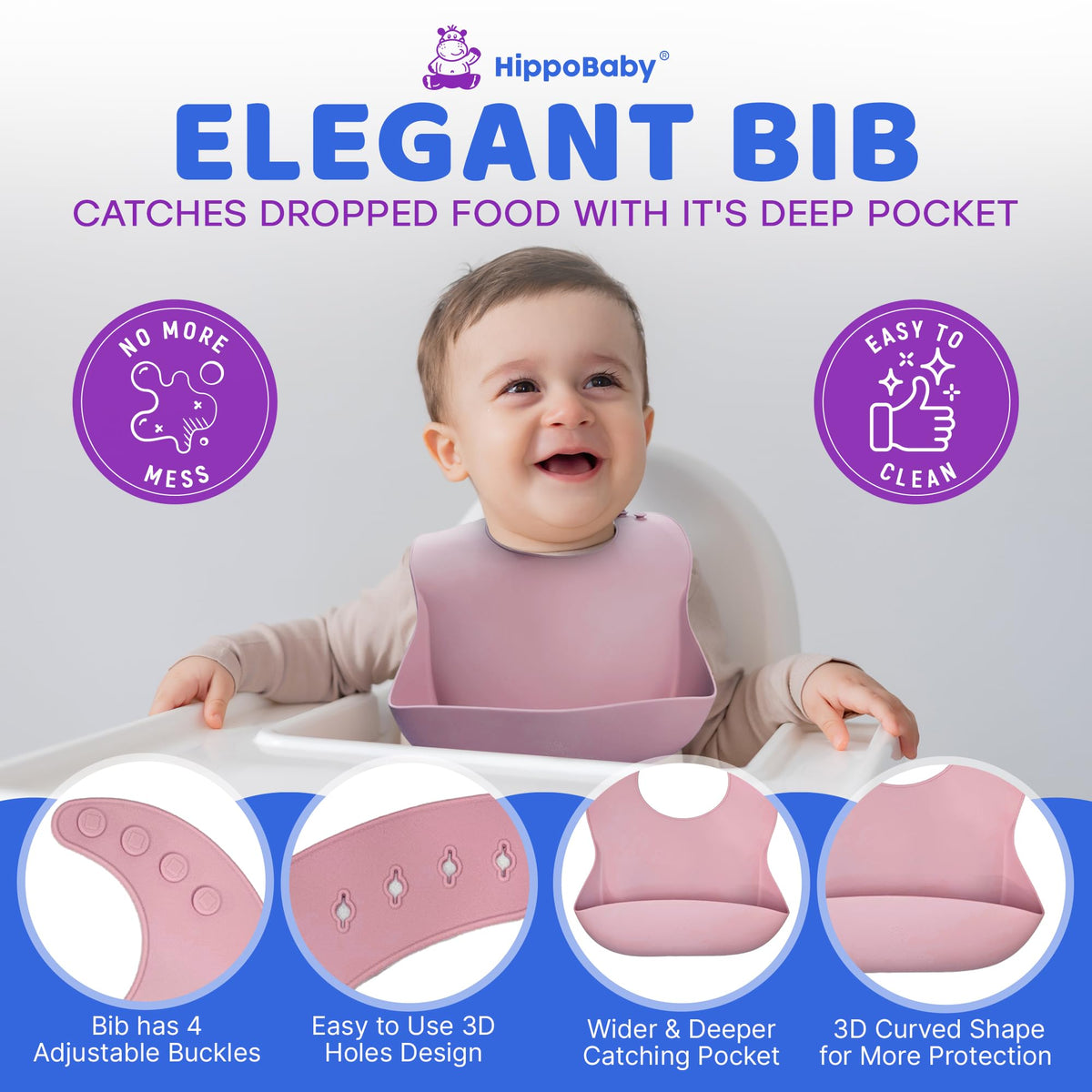 HippoBaby Baby Led Weaning Supplies | 10 Piece Silicone Feeding Set | Baby Toddler Bib Cup Divided Plate and Bowl Self Feeding Spoons Dish Set | Baby Utensils | Toddler Feeding Supplies (Light Pink)