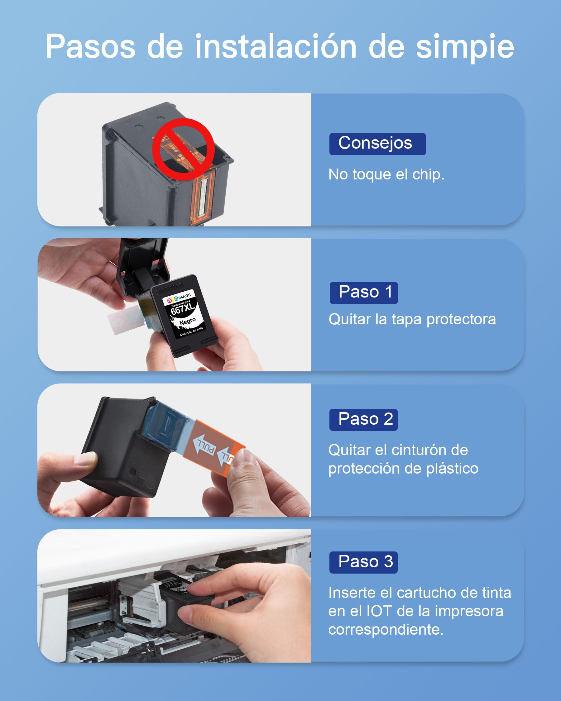 GPC Image Cartucho de Tinta Compatible para HP 667 667XL Compatibles con HP DeskJet Plus 6075 6475 6476 DeskJet Ink Advantage 1275 2335 2336 2375 2376 2775 2776 (2 Negro)