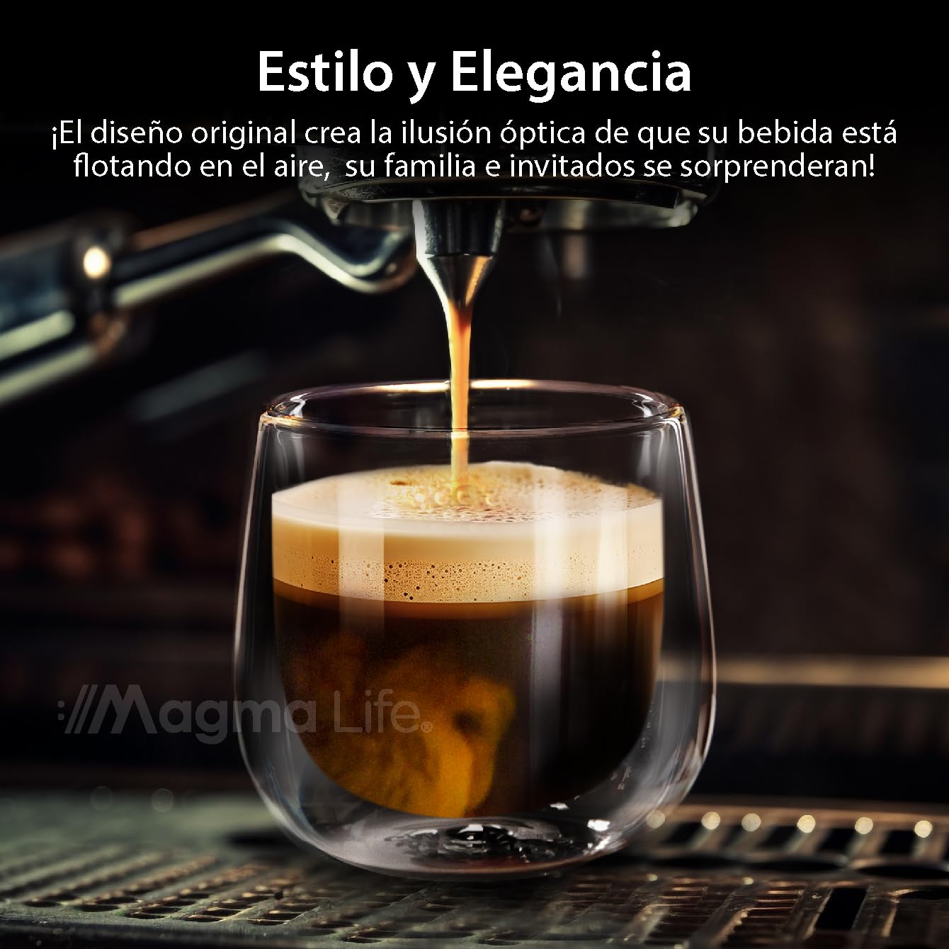 MAGMALIFE Vasos de Cristal de Doble Pared de 80 ml (2.7 Onzas), Vidrio Térmico Doble Fondo. Set de 4 Piezas, Tamaño Ideal Para Espresso. Elegancia y versatilidad en cada sorbo. ¡Disfruta al máximo!