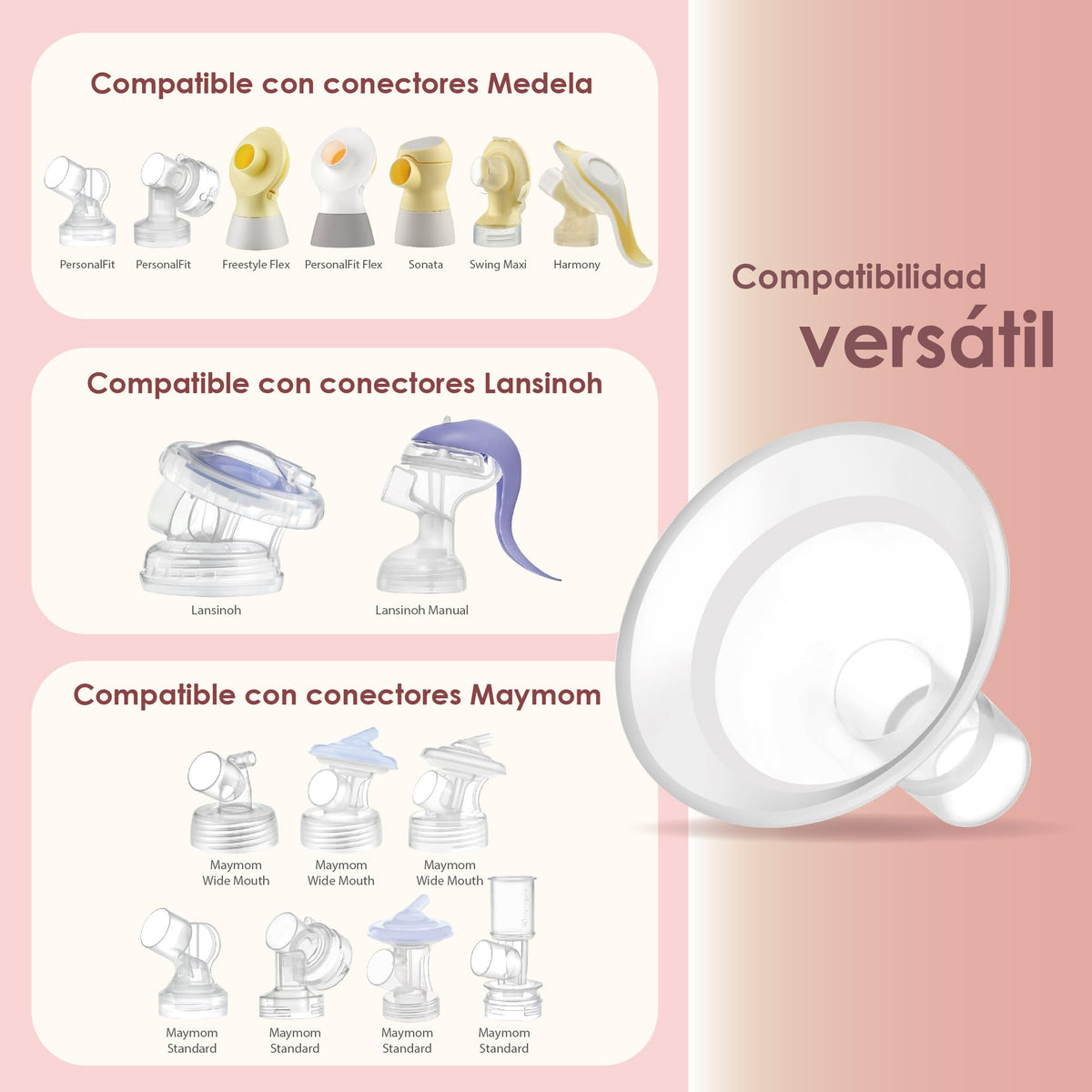 Embudo Maymom MyFit Serie Comfy de 17 mm, diseño de dos piezas, compatible con piezas de extractores Medela; reemplazo de embudos Medela; compatible con conector MaxFlow Flex; paquete de 2 piezas