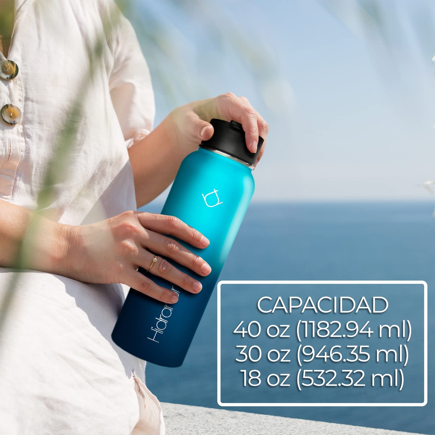 Hidranur Termo de Acero Inoxidable Doble Aislamiento Térmico, Termo Para Café 18 oz (532.32 ml), 3 Tapas Herméticas, 2 Popotes, 24 Hrs de Agua Caliente y Fría (Verde, 18 Oz (532.32 ml))