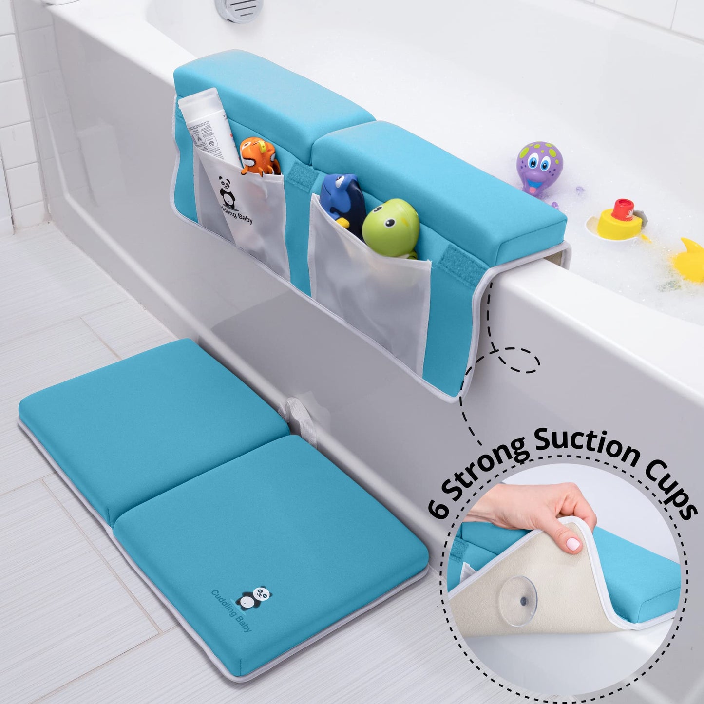 Cuddling - Juego de 2 alfombrillas de baño para bebé de alta calidad, almohadilla antideslizante para rodillas con bolsillos de almacenamiento, lavable a máquina, paquete de almohadillas para orejas