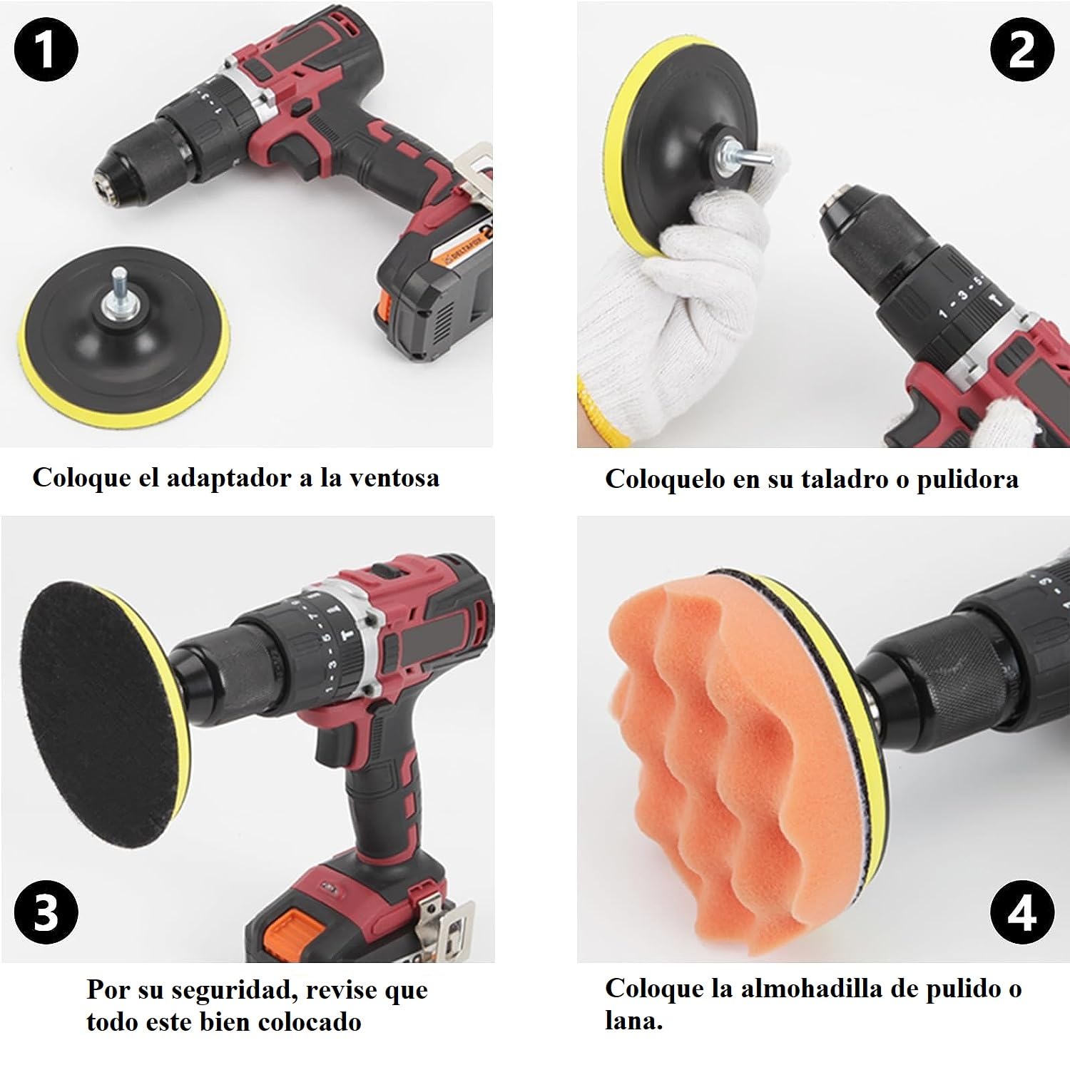 Kit Almohadillas Pulidora para Auto 8 Piezas en Esponja y Lana Pulgadas 5/7