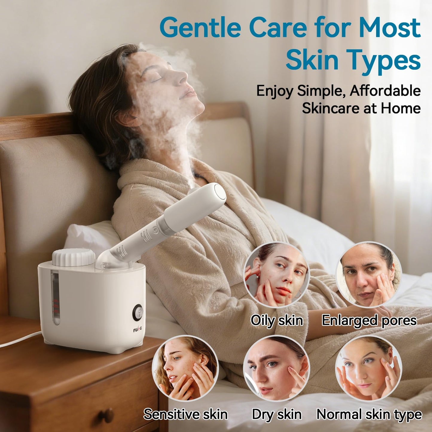 FULOG Vaporizador facial Fulog Nano Iónico con brazo giratorio de 360°, vaporizador facial para esteticistas para limpieza profunda, máquina facial portátil para spa en casa.