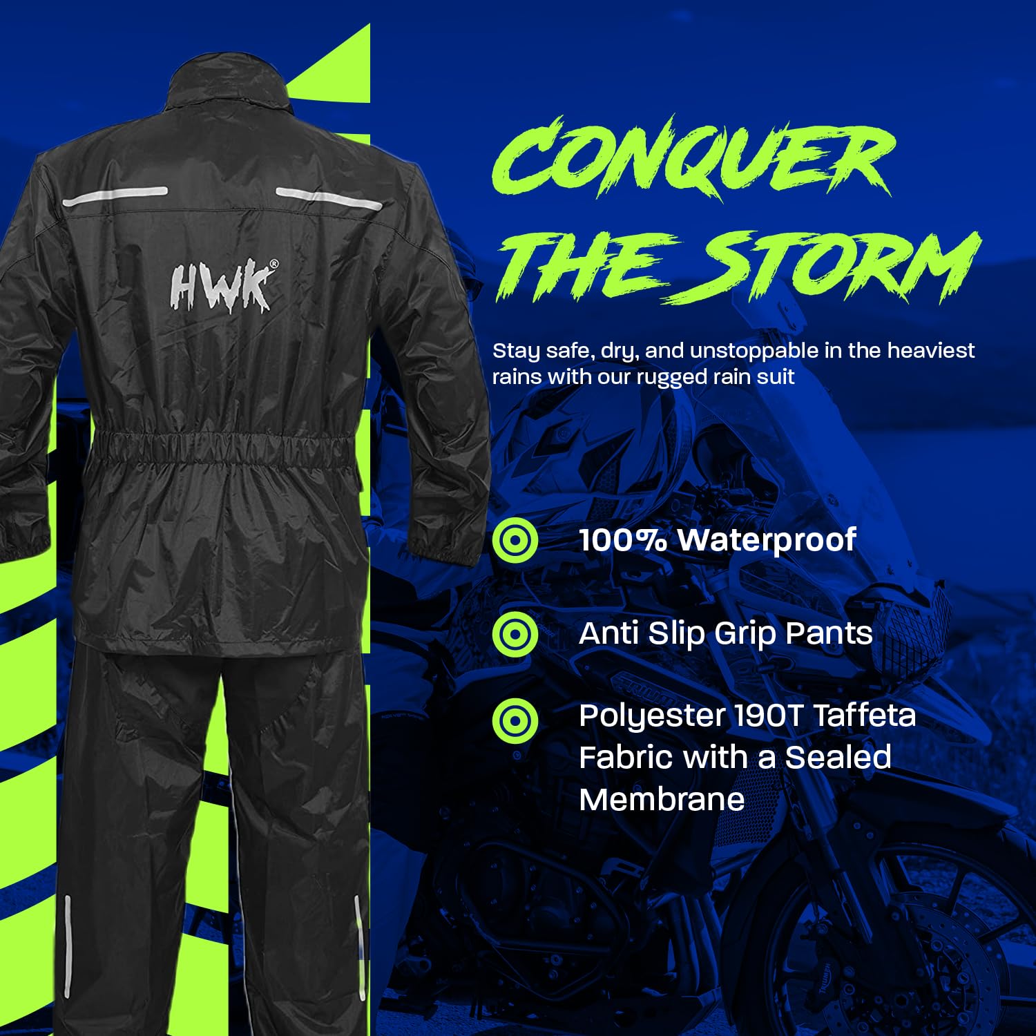 HWK - Traje de lluvia de motocicleta para hombres y mujeres, ropa, chamarras y pantalones reflectantes, traje de lluvia impermeable